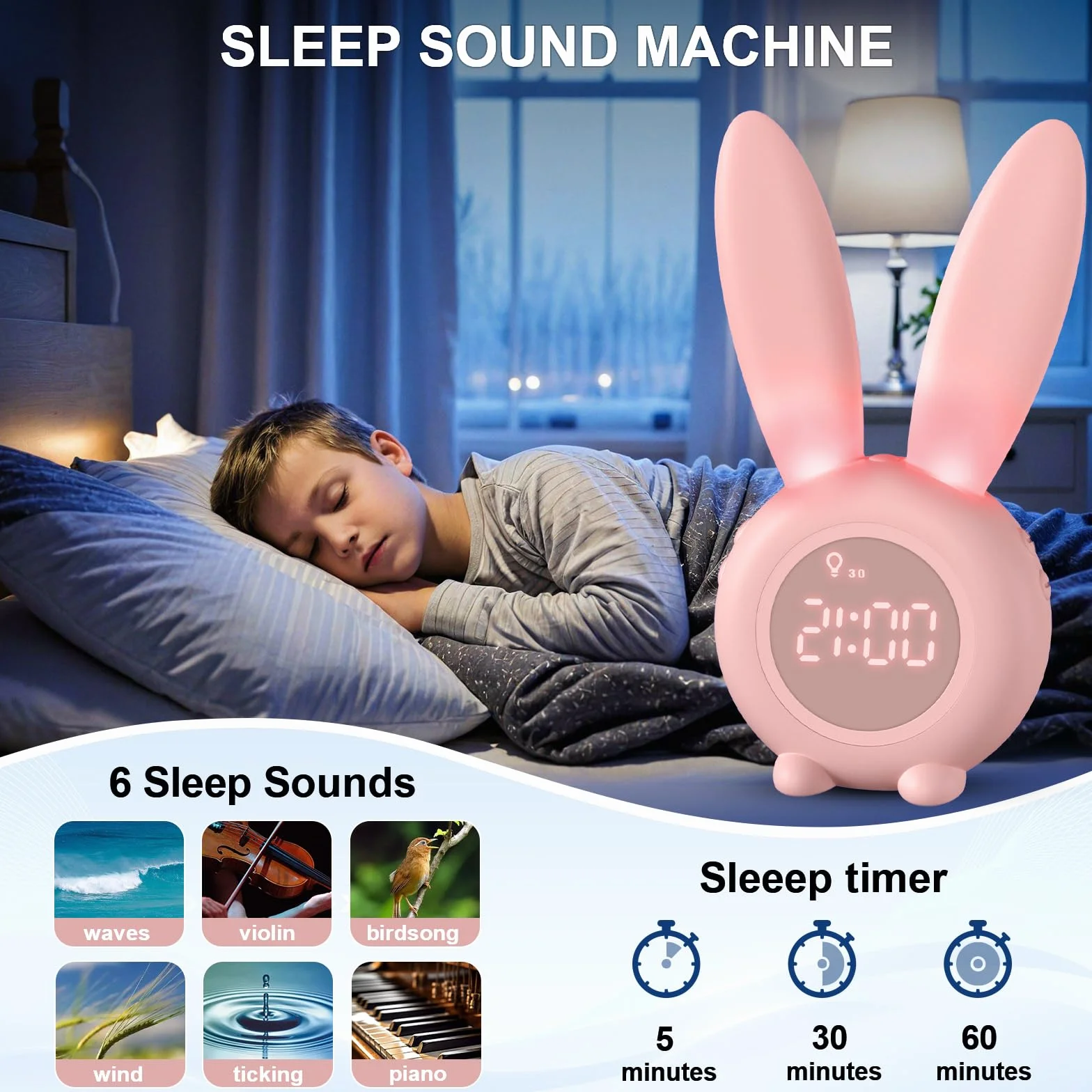 Réveil Matin à Induction en Forme de Lapin Intelligent avec Affichage Temps/Date/Température et Contrôle Vocal