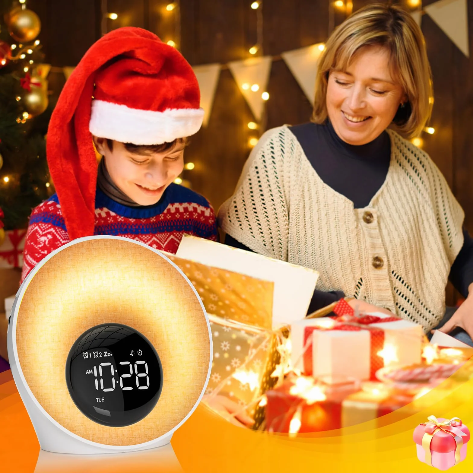 Réveil Lumineux Simulateur d'Aube avec 7 Sonneries, 30 Sons Naturels, 20 Niveaux de Luminosité, 13 Couleurs pour Enfant/Adulte