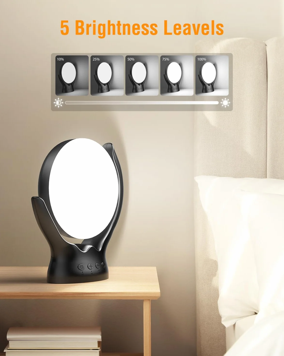 Lampe de luminothérapie 10000 Lux sans UV, Rotatif 210°, 3 températures de couleur, 4 minuteries, 5 luminosités réglables