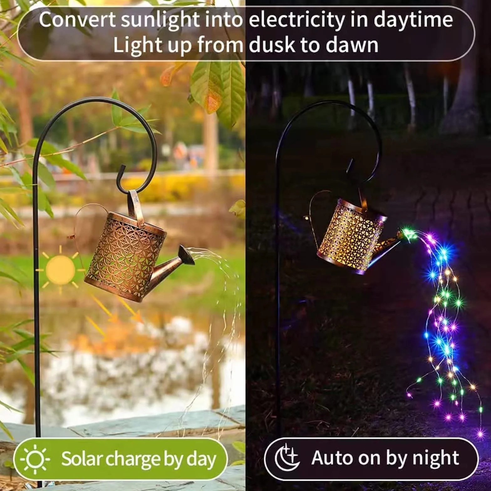 Lampe Arrosoir Solaire Extérieur 60 LED Lanterne Étanche IP65 Blanc Chaud Jardin