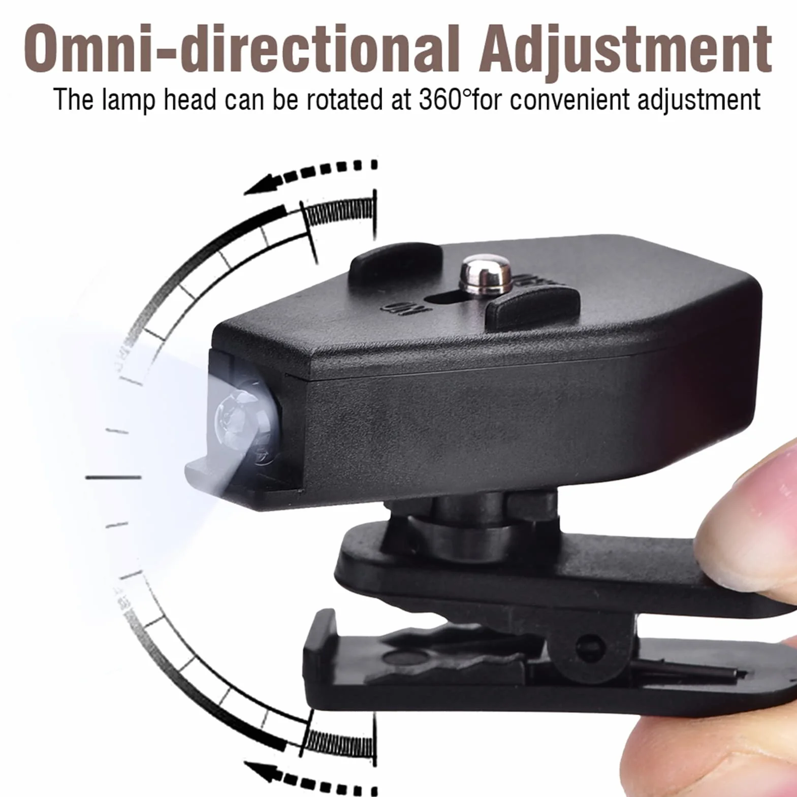 Lampe LED à pince pour lunettes, rotation 360°, portable mains libres