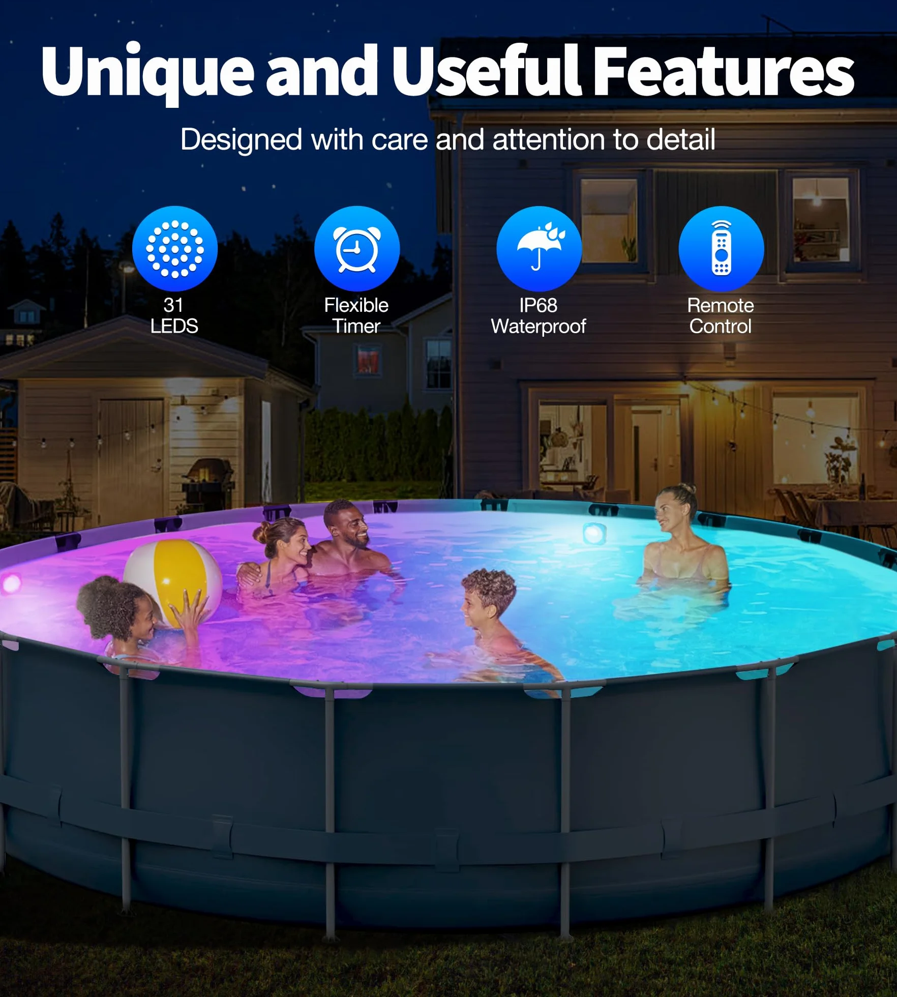 DeeprBlu 2026 Amélioration Éclairage Piscine Sans Fil avec Télécommande, Rechargeable Lumière Piscine Hors Sol Submersible 9 Modes