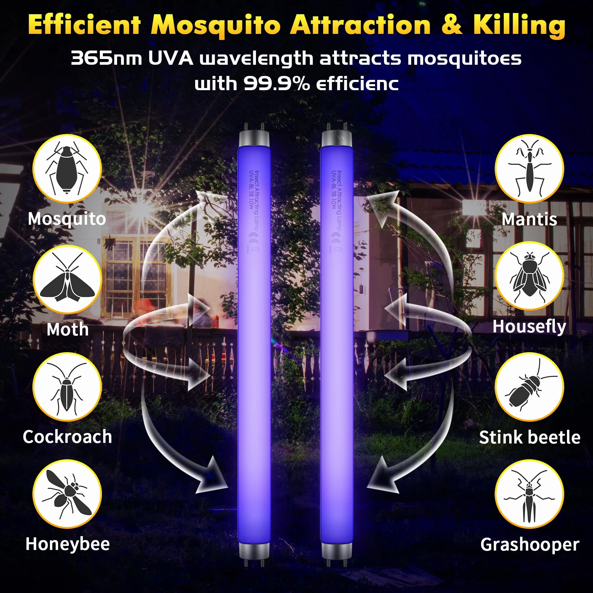 Ampoules de rechange T8 10W UV 365 nm destructeur d'insectes Hiboom 34,3 cm lot de 2