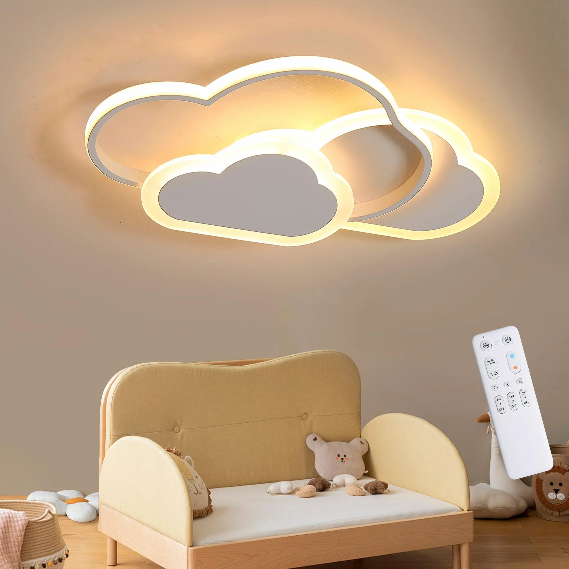 Plafonnier LED Enfant Forme Nuage 42cm 32W 2700lm Dimmable 3000K-6500K Télécommande Blanc Moderne
