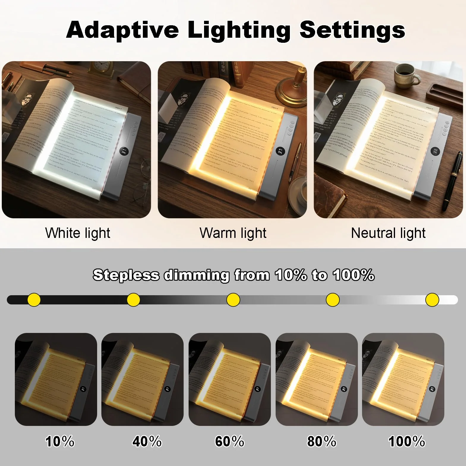 Lampe de Livre LED Portable, Protection des Yeux, 3 Couleurs, Minuterie, Blanc