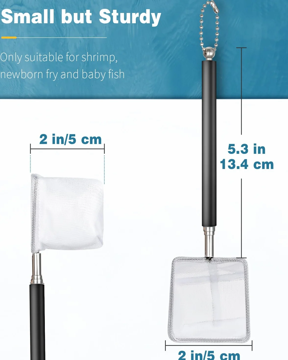 Pawfly Filet pour crevettes d'aquarium 5-10 cm Mini-Filet de pêche avec poignée Extensible en Acier Inoxydable Mailles Souples pour Aquariums