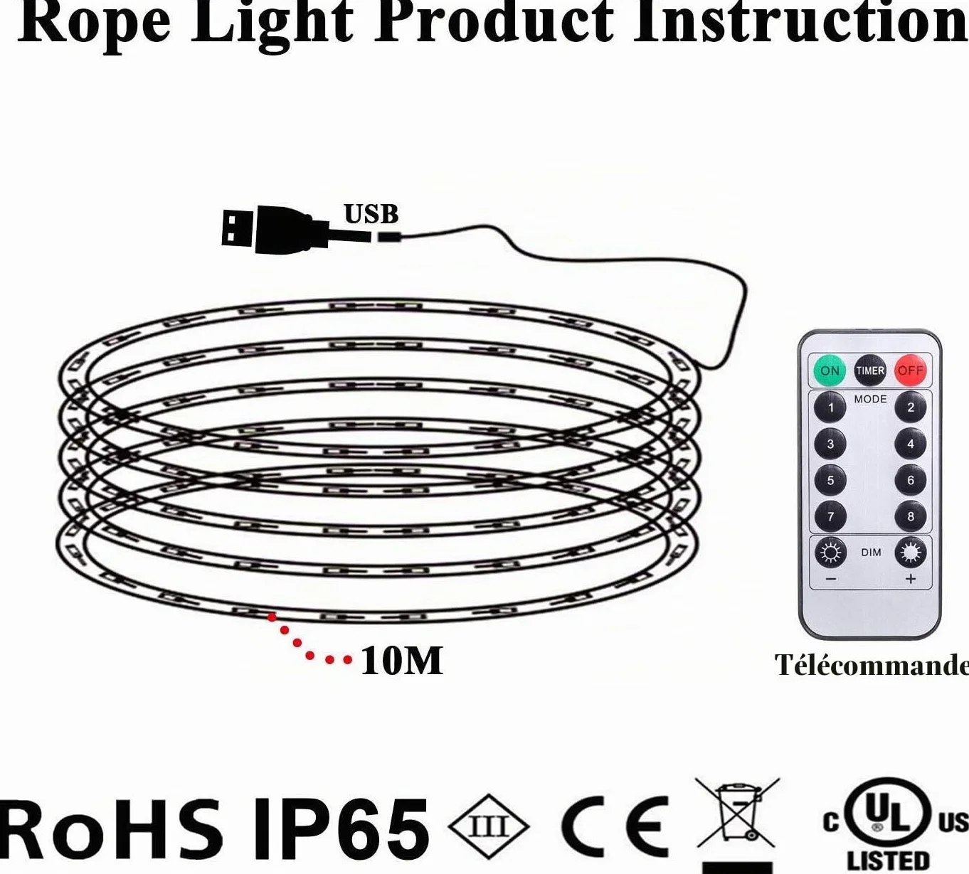Lumières de corde LED 10M USB 100 LED IP65 Fil de cuivre Fée Décorations Noël