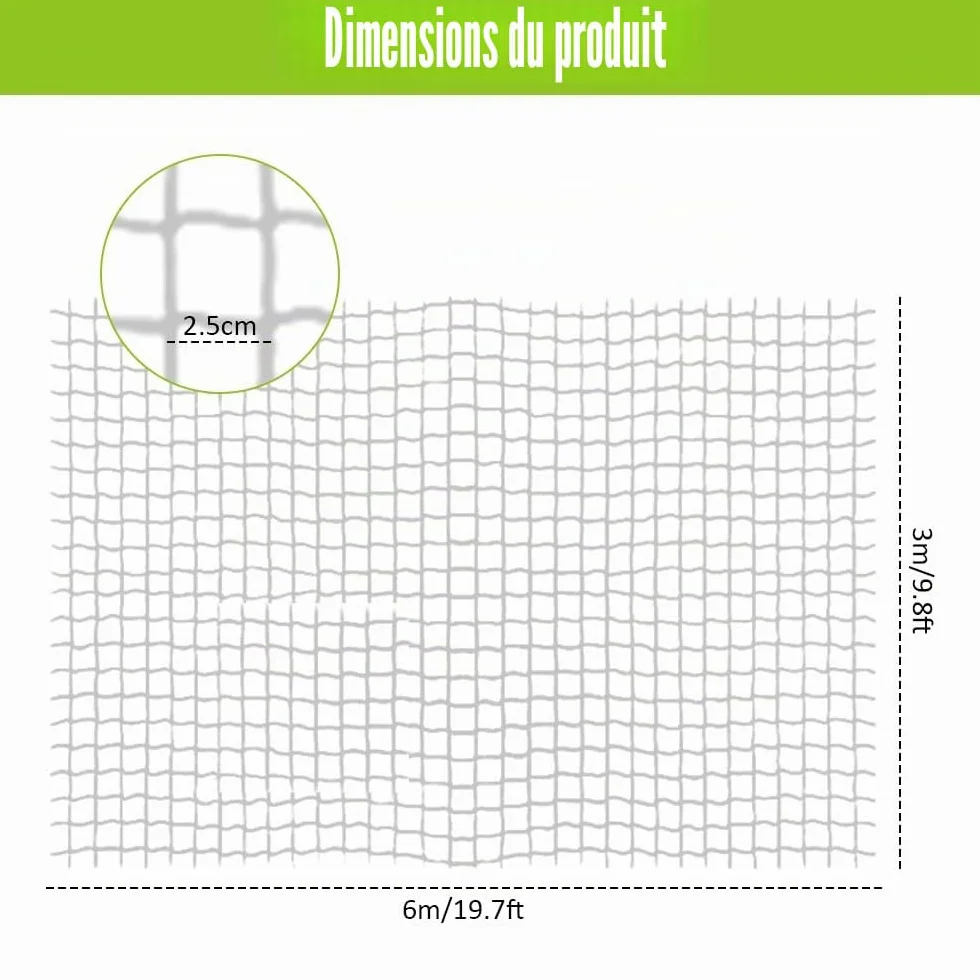 Filet de protection pour chat transparent 6 x 3 m nylon maille 2,5 cm résistant UV intempéries sécurité balcon