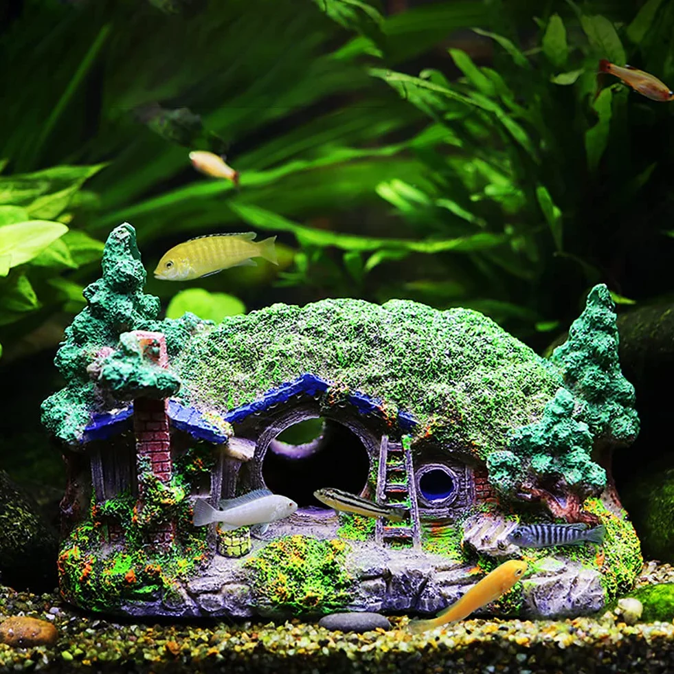 OMEM Reptile Hideout Aquarium Décoration Rockery Gecko Snake Wetland