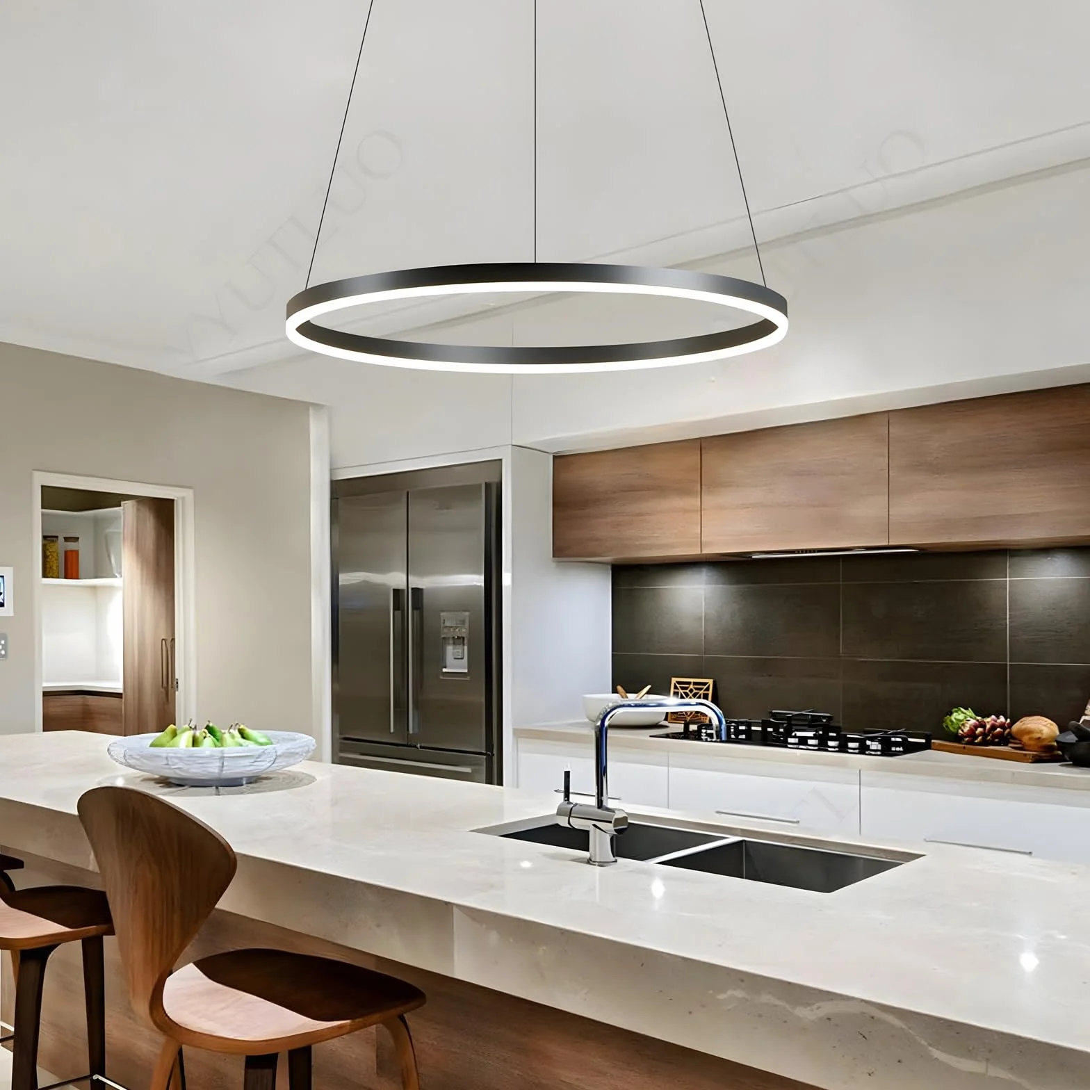 Lustre LED Moderne DIY Cercle | 1 Noire Anneaux :60cm=29W| Éclairage Suspendu LED Métal+Acrylique Télécommande Intensité Variable 2,13G Lampe Suspendue Plafond Ronde Salon Chambre Coucher