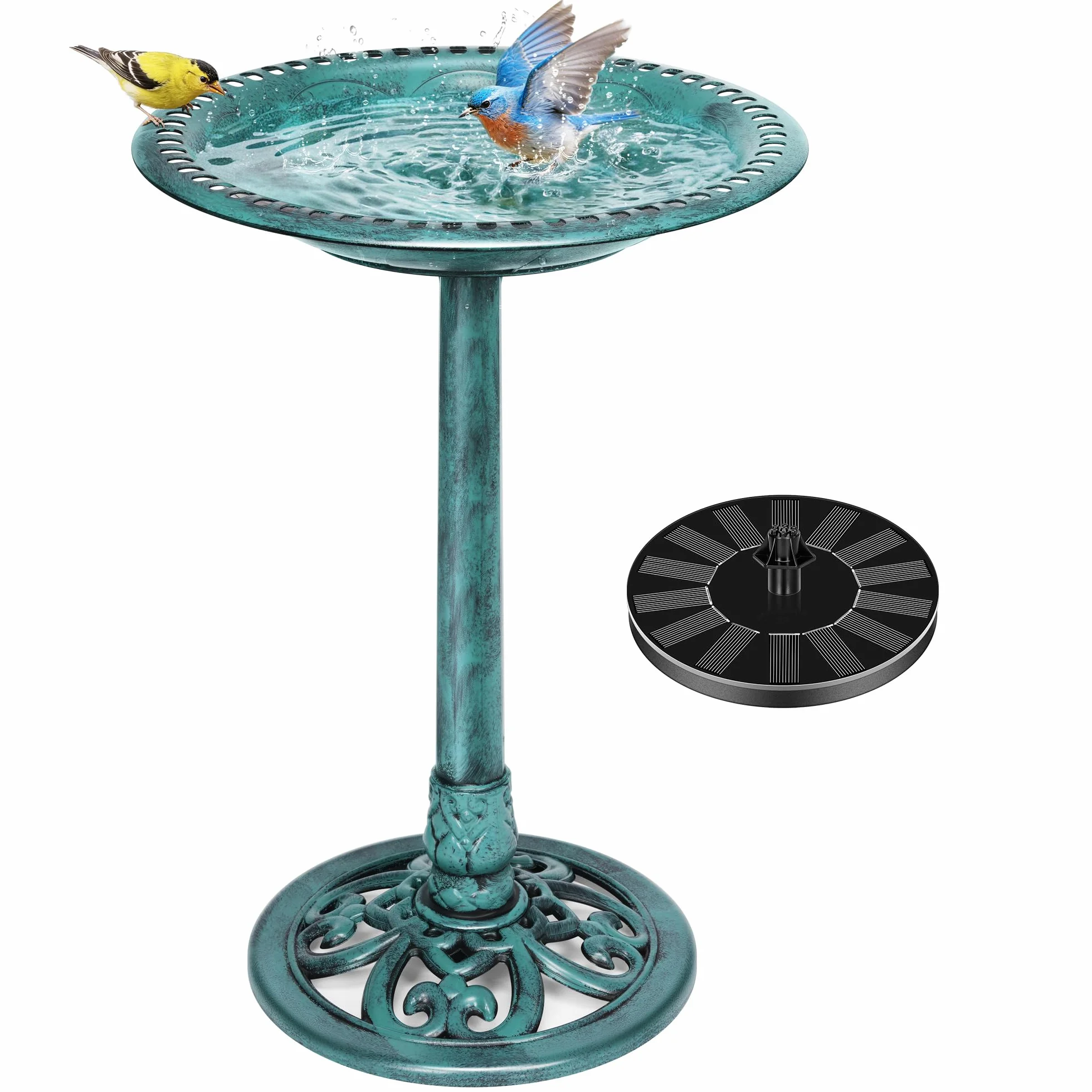 VIVOHOME Bain d'oiseaux avec Fontaine Solaire Antique pour Extérieur Jardin Vert