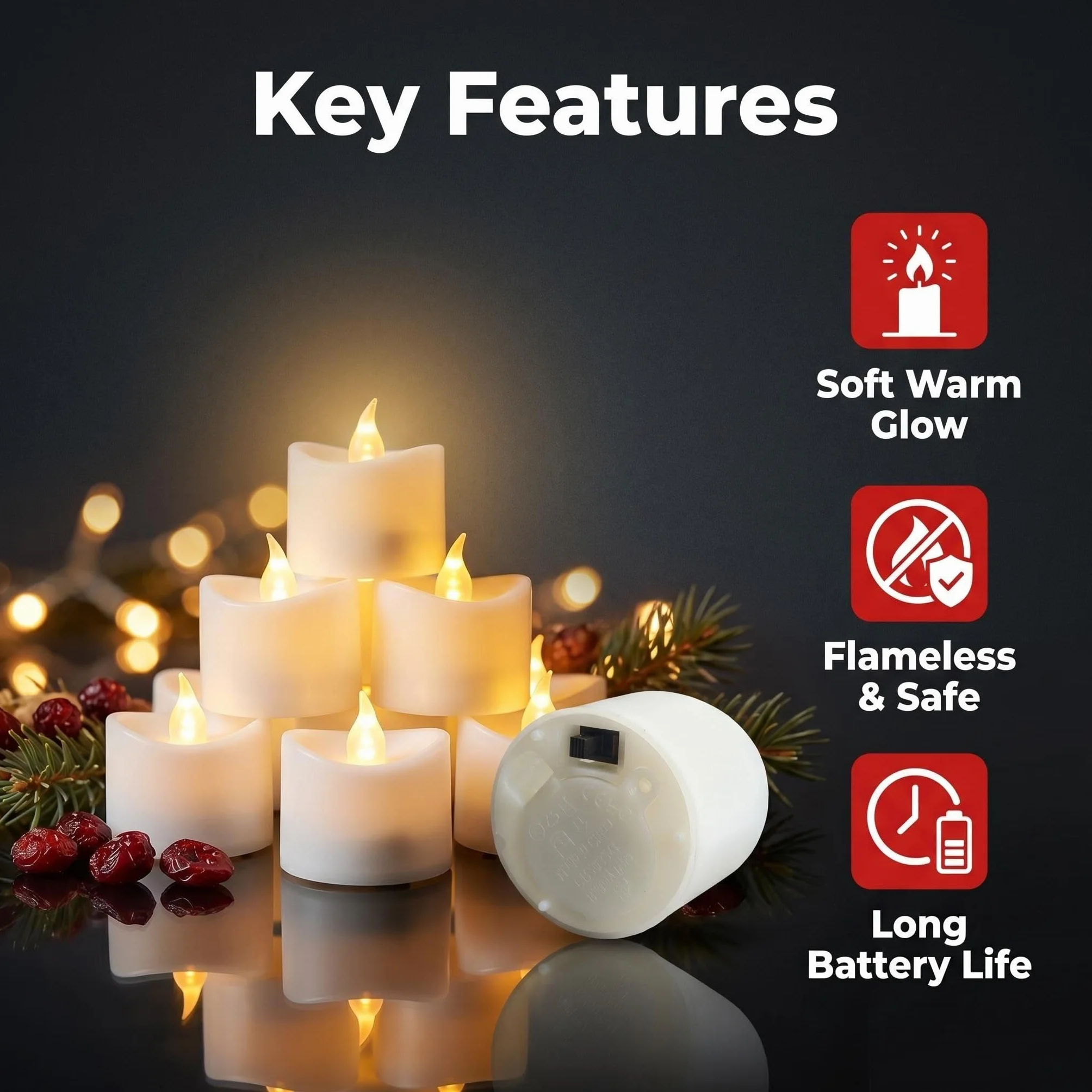 Bougies LED Thé Set 24 Pièces avec Batterie CR2032 Sans Flamme