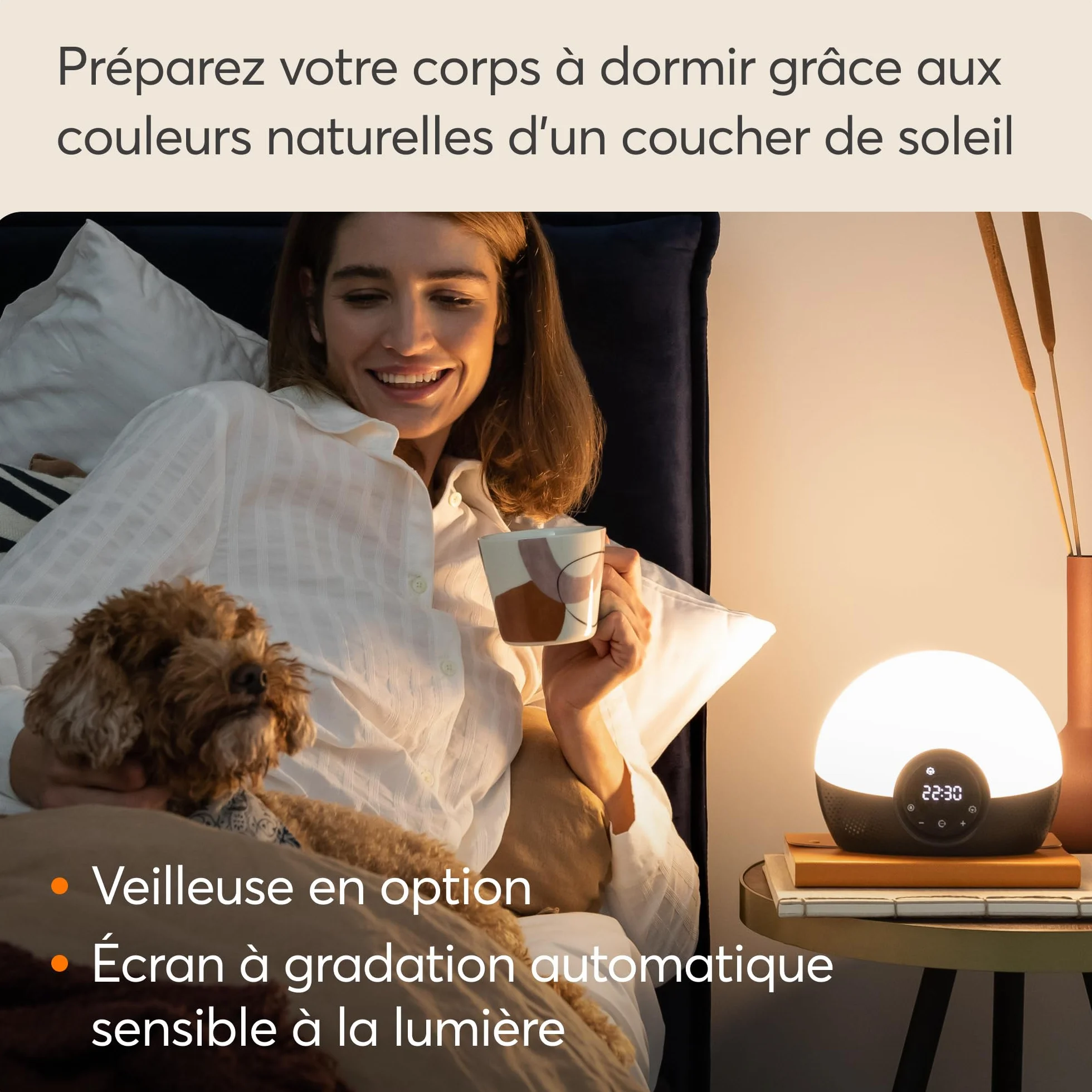 Lumie Bodyclock Glow 150 Réveil Simulation Aube Crépuscule Lumière Réglable 10 Sons Nude Noir