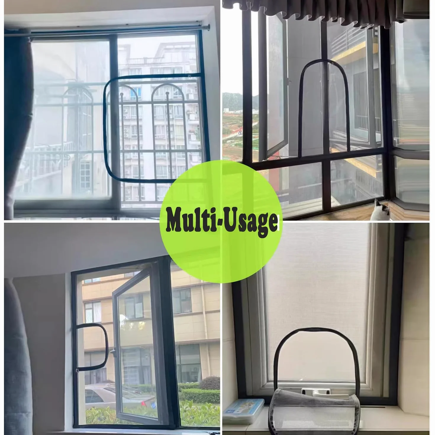 Moustiquaire de fenêtre avec fermeture éclair pour terrasse, balcon, protection chat et animaux domestiques