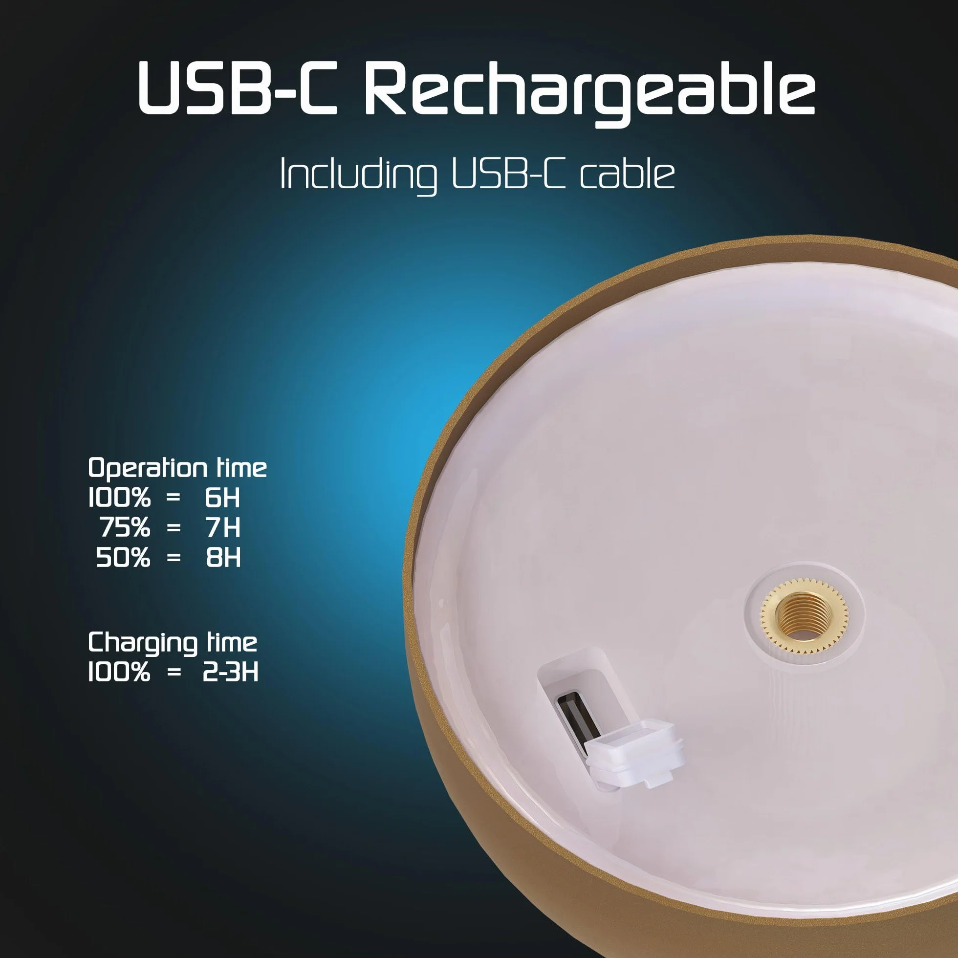 Ledvion Lampe de Table LED Rechargeable Laiton Doré Variable 2700K-5000K 110 Lm IP54 Résistante aux Éclaboussures Batterie 2000mAh Commande Tactile Réglable USB-C Intérieure Extérieure