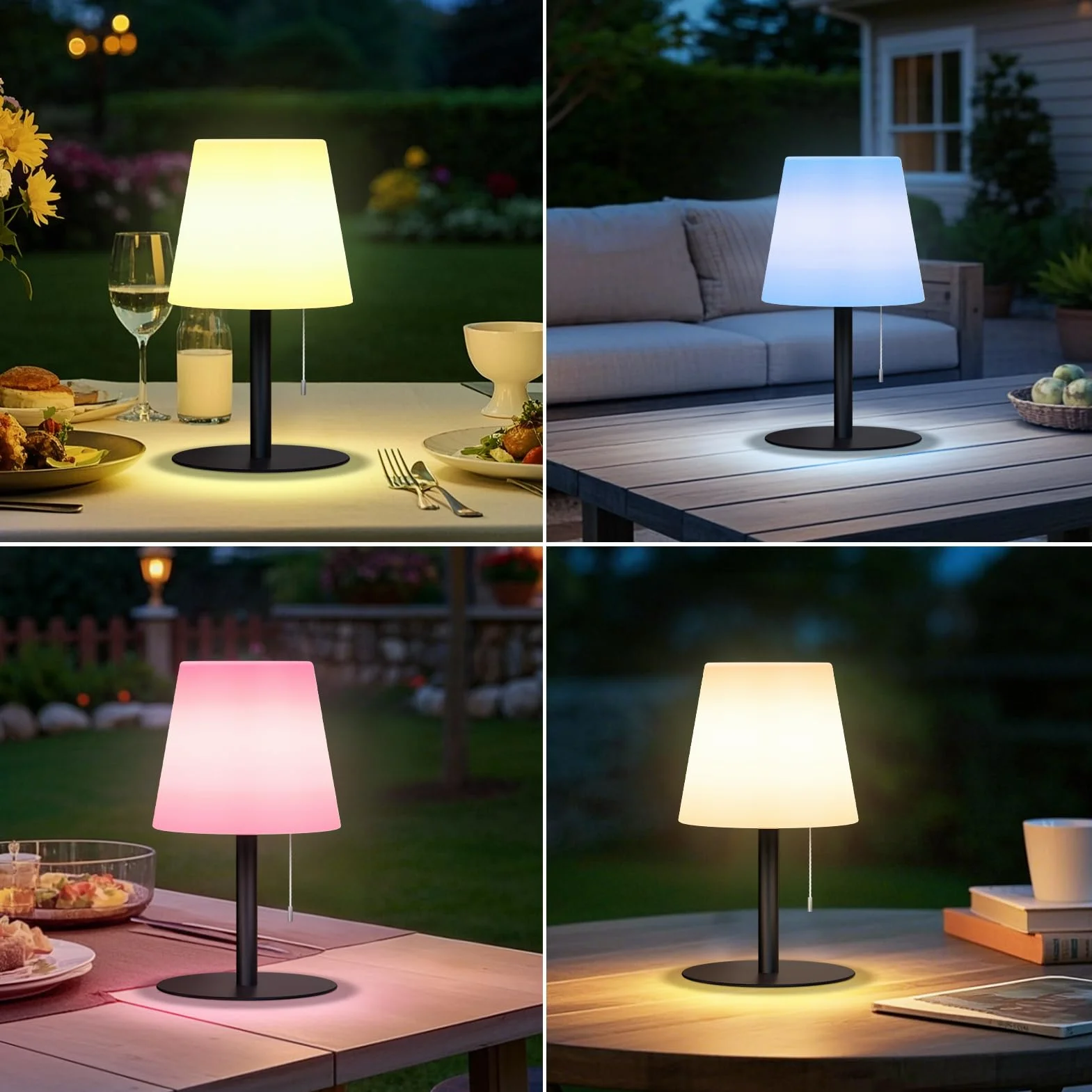uuffoo Lampe de Table Solaire LED 2-en-1 Rechargeable 8 Couleurs IP44 Noir