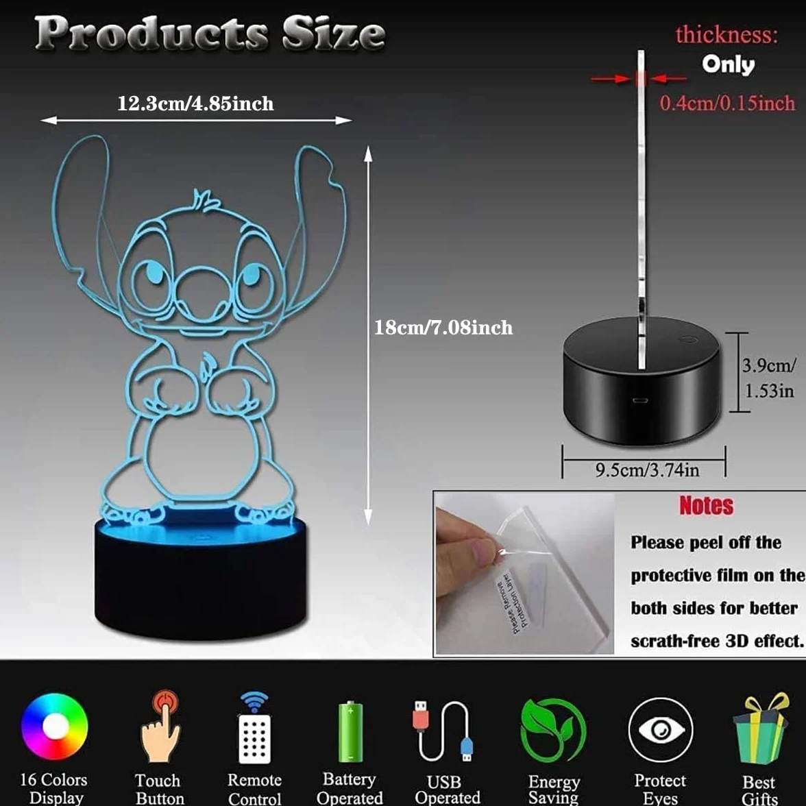 LOUHH Lampe Stitch 3D LED Smart Remote Control 16 Couleurs