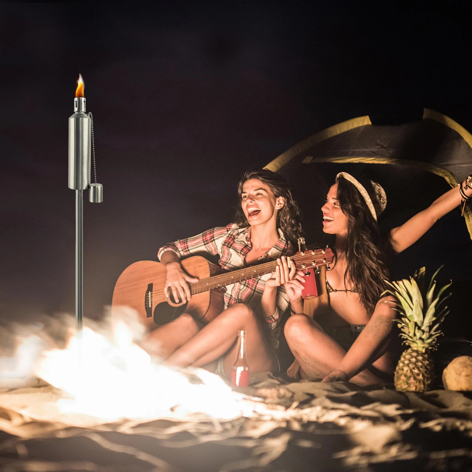 Lot de 6 torches de jardin en acier inoxydable rechargeable