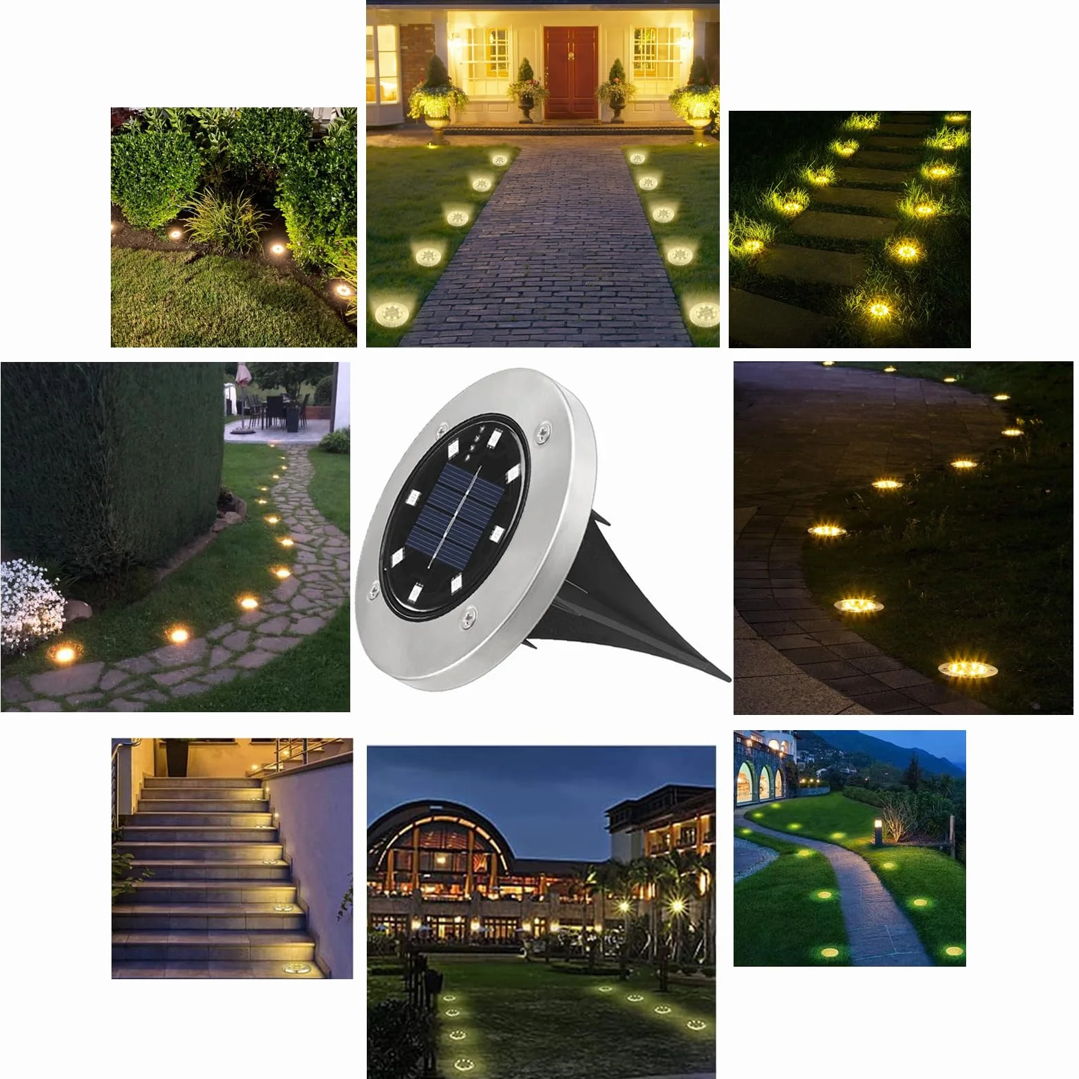 Joomer Lumière Solaire Extérieur 12 Pièces Lampe Solaire Jardin Blanc Chaud 8 LED 3000K IP65 Spot Solaire Encastrable Éclairage Chemin Pelouse