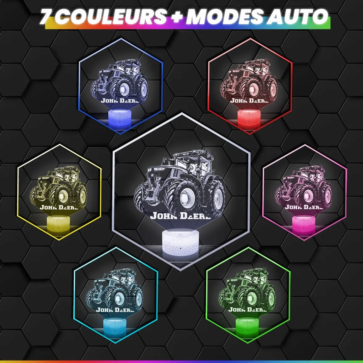 Lampe 3D J. Deere Tracteur Agricole Led Veilleuse Tactile Effet Hologramme 3D