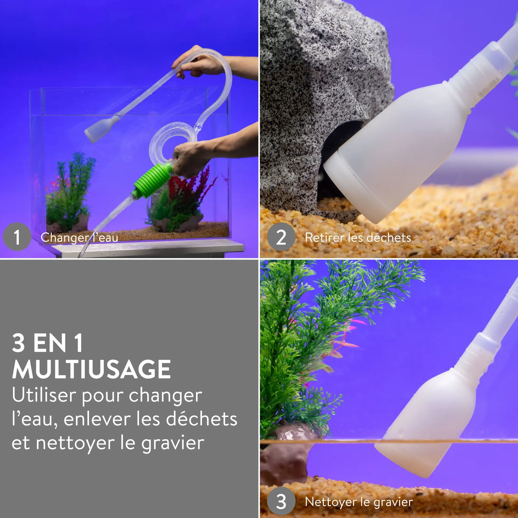 Luigi's Aspirateur Aquarium Kit Pompe Nettoyage Siphon Puissant Vidange Complète Filtre Gravier