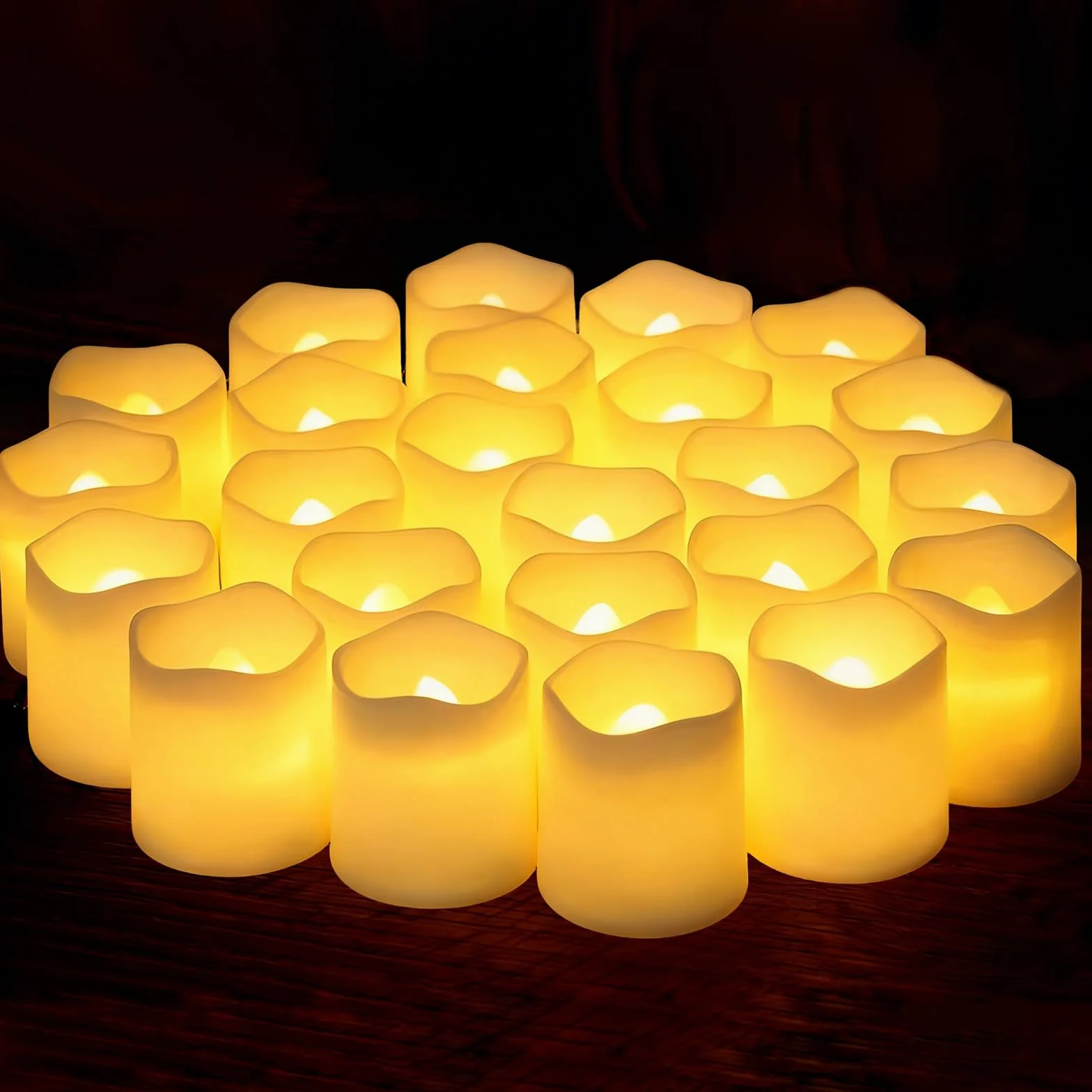 Bougies LED Sans Flamme 24 Pièces, Fonctionnement à Piles, Petites Bougie Chauffe-plat Électrique pour Noël