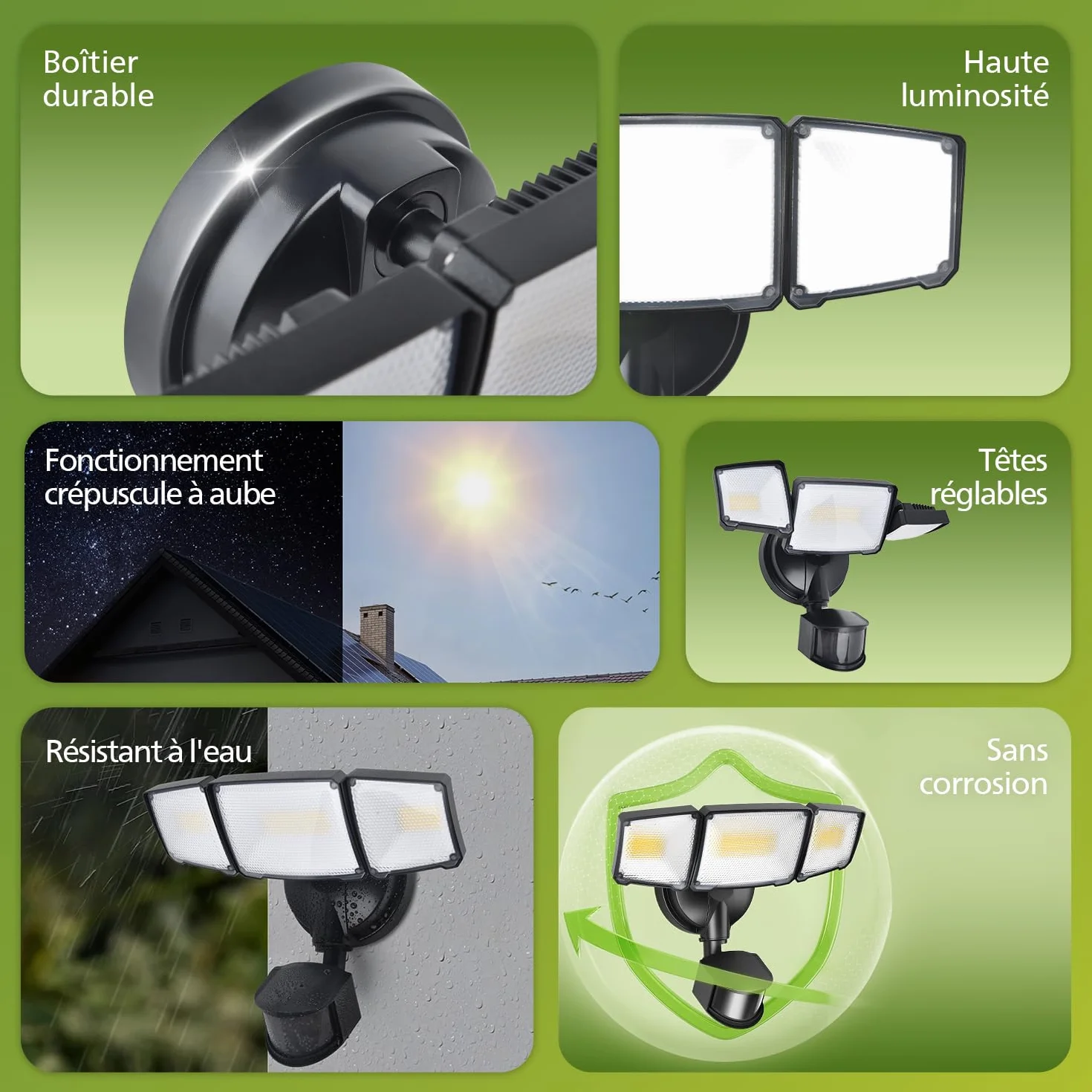 Philips Sécurité Lampe LED 24W 3500LM Détecteur de Mouvement PIR Extérieur 5000K 3 Têtes Orientables Étanche