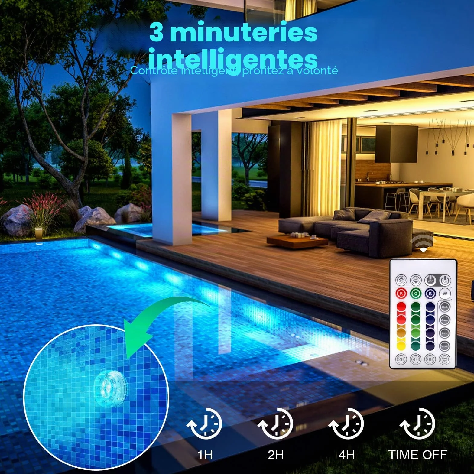 Lumières LED Submersible Lot de 4 - Lampe LED Imperméable Avec Télécommande RGB Multicolore Étanche