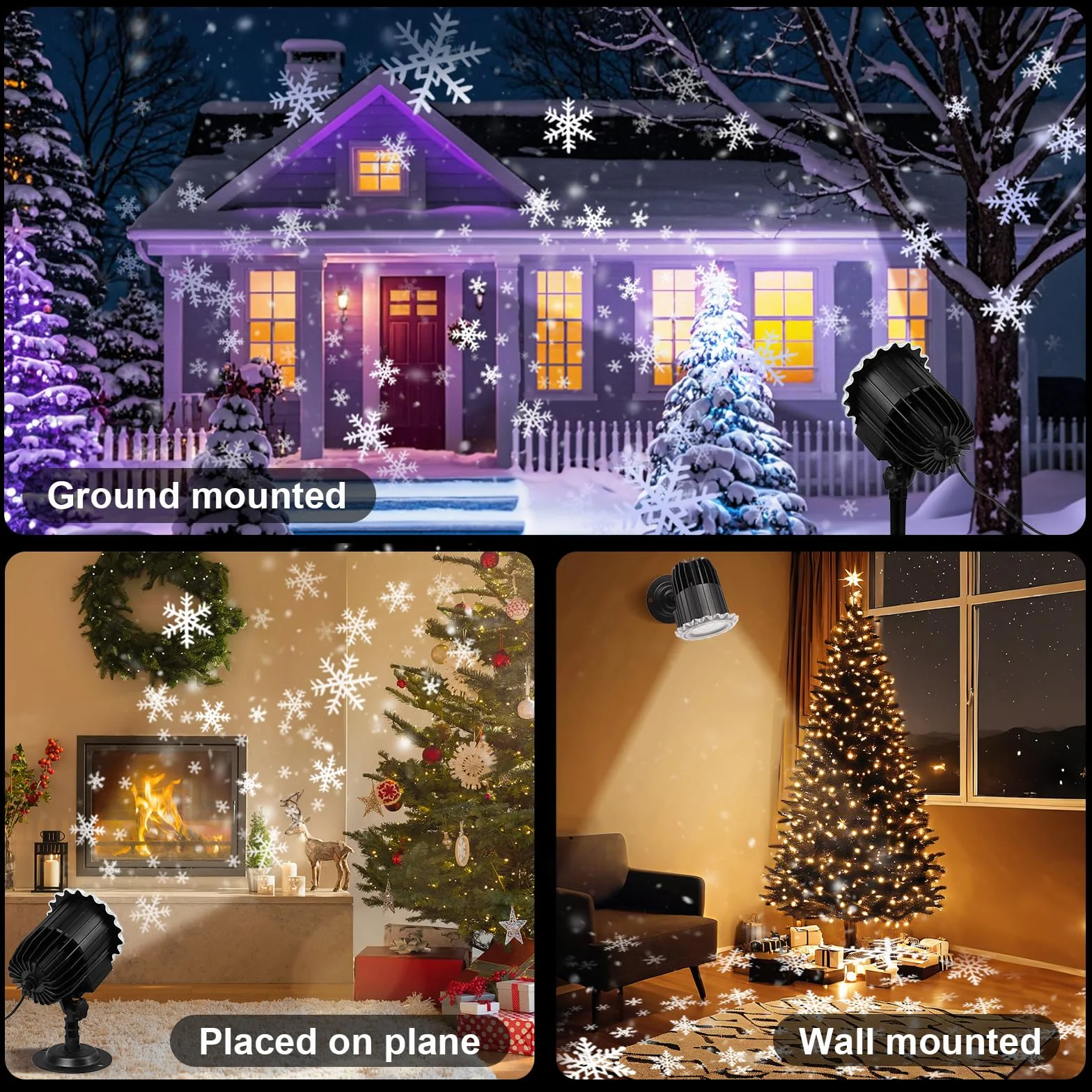 Projecteur Noël Extérieur LED 3D Flocon de Neige Étanche IP65 Décoration Lumière Effet Chute de Neige