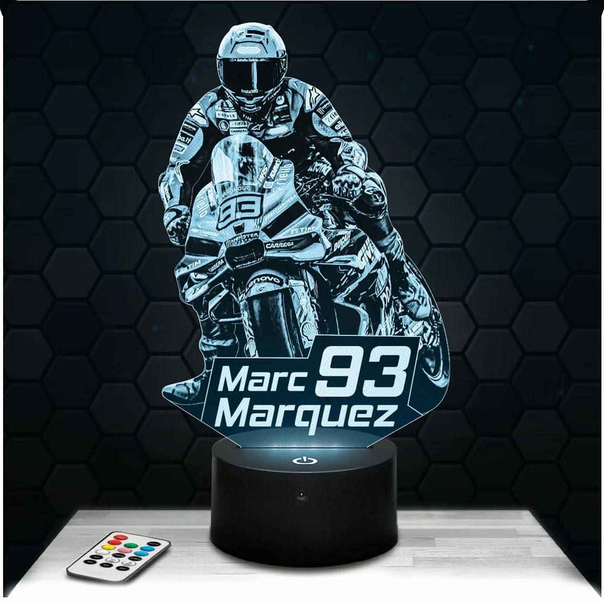Lampe 3D Marc Marquez Moto GP Pilote Grand Prix, Veilleuse Tactile LED Effet Hologramme 3D, Décoration Chambre