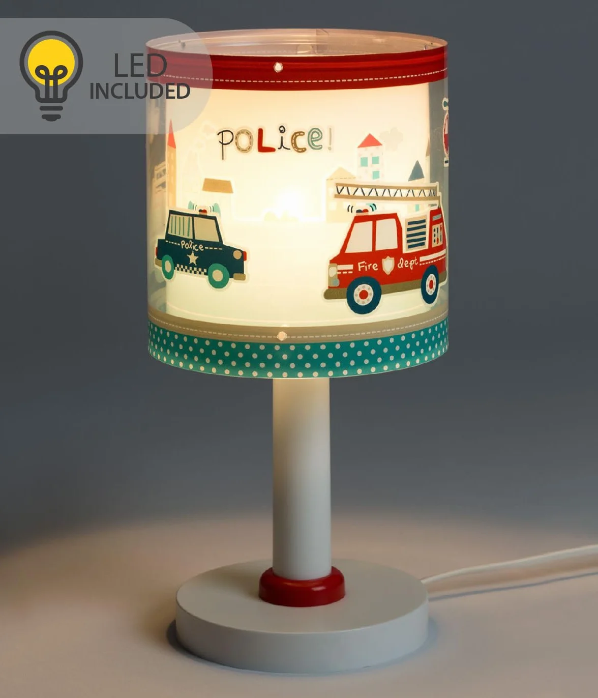 Dalber Lampe de chevet enfant Police Pompiers G4 LED 4 W Bleu