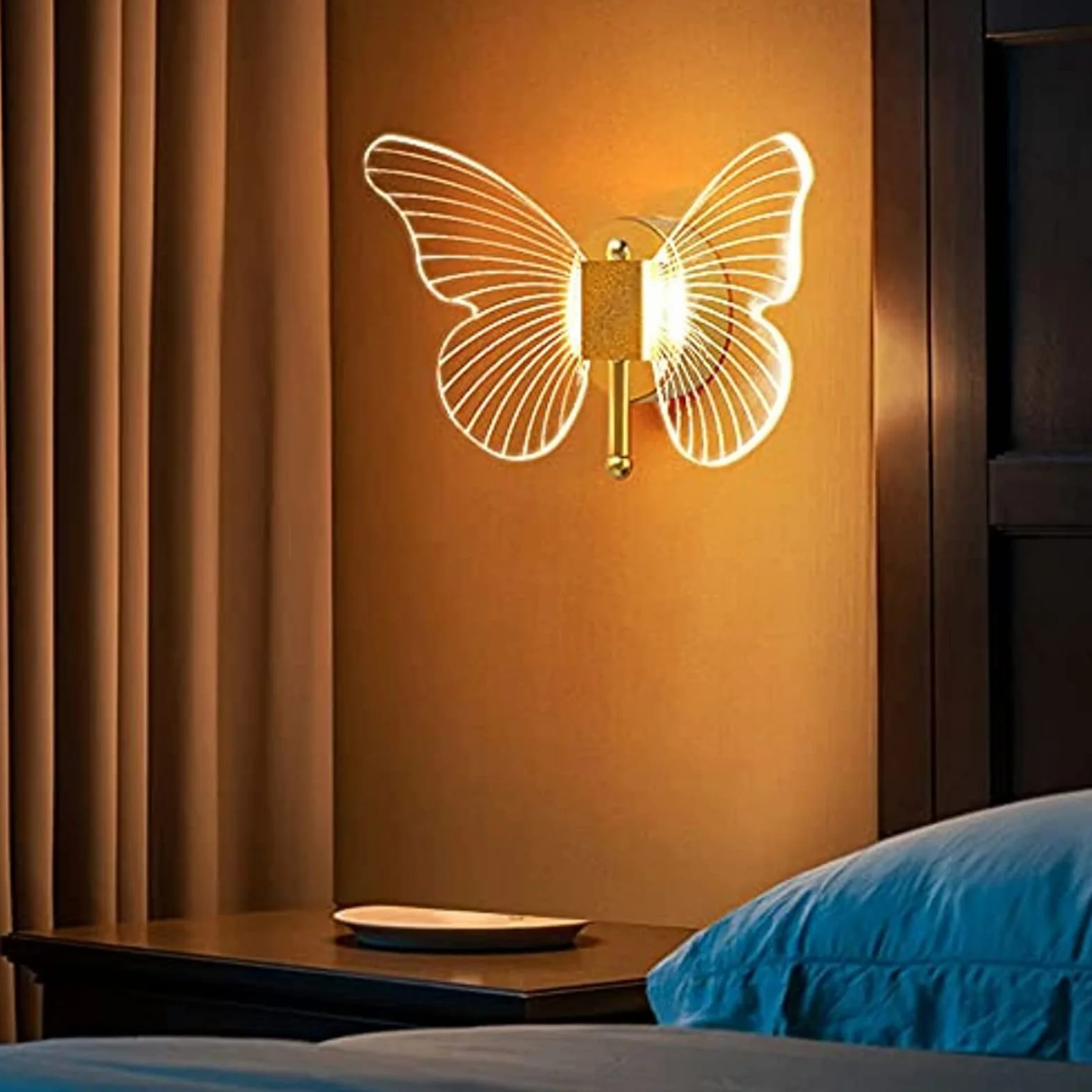 Applique Murale LED Papillon dorée 10 W Moderne Luminaire d'ambiance Intérieur Lampe de Chevet Chambre