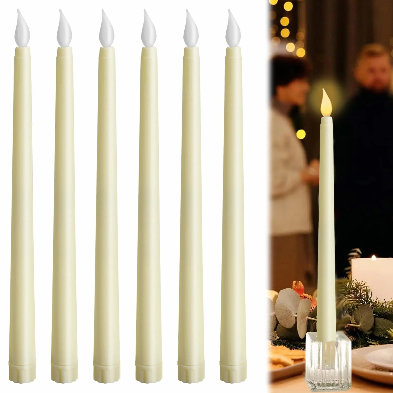 Bougie LED 6 Pièces, Flamme Vacillante, Fausses Bougies Décoratives Blanches pour Pâques, Anniversaire, Noël