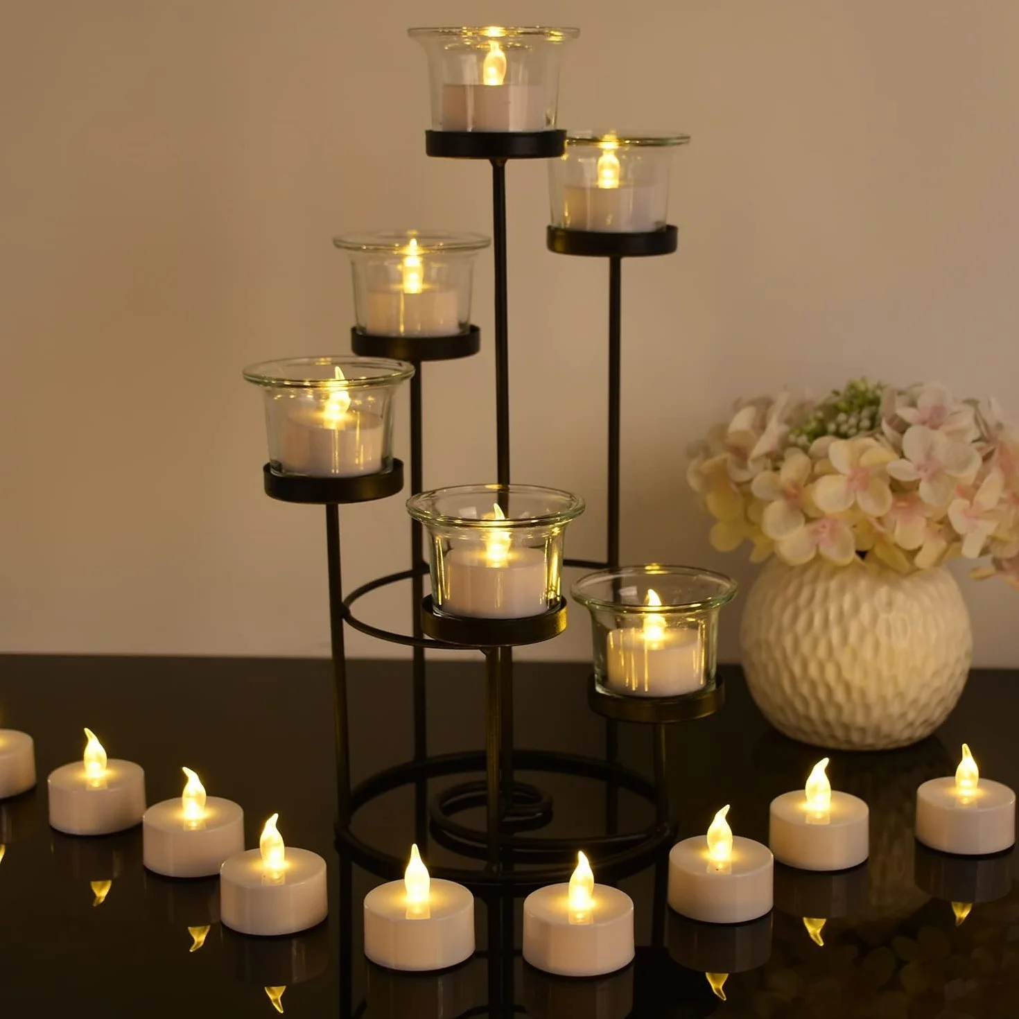 Bougies chauffe-plat LED sans flamme à piles, 24 pièces, fausse bougie électrique 100+ heures