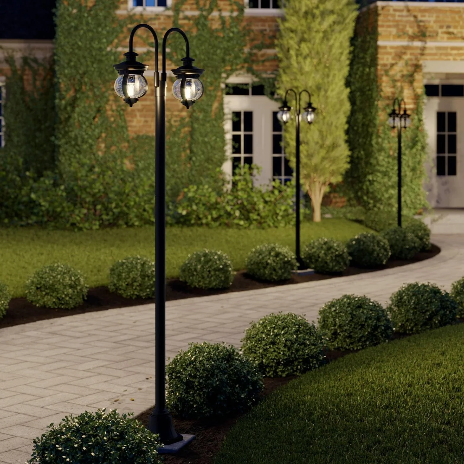 Lindby Lampadaire Extérieur Farley Intensité Variable Noir Métal 2 Lampes E27
