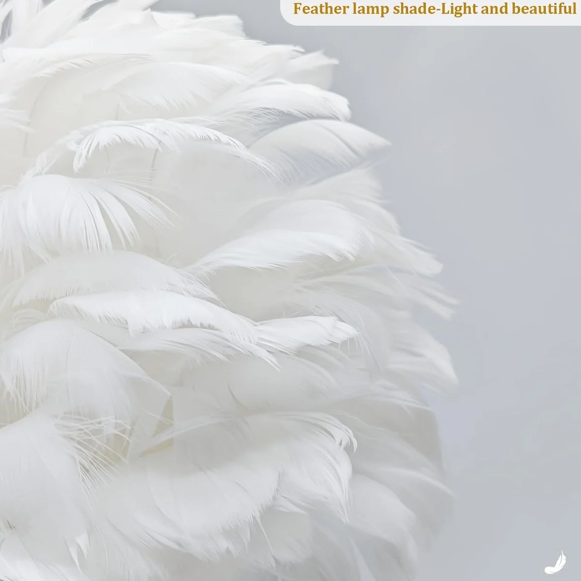 Lampe de chevet moderne E27 veilleuse enfants plumes artificielles blanc chaud 30x38 cm