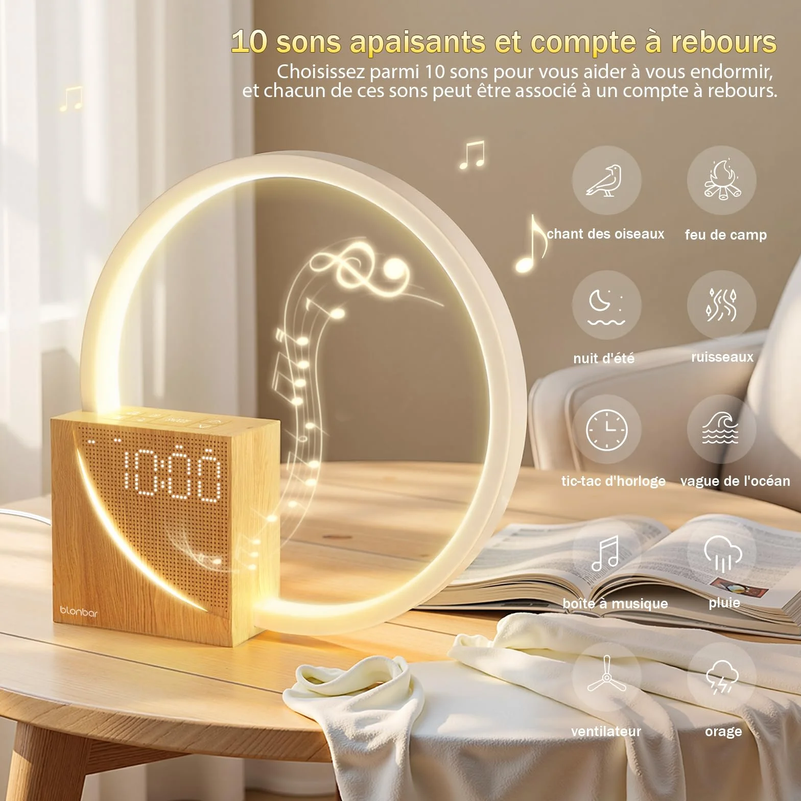 blonbar Lampe De Chevet USB Réveil Lumière Touch Control 10W Veilleuse 3 Niveaux Luminosité
