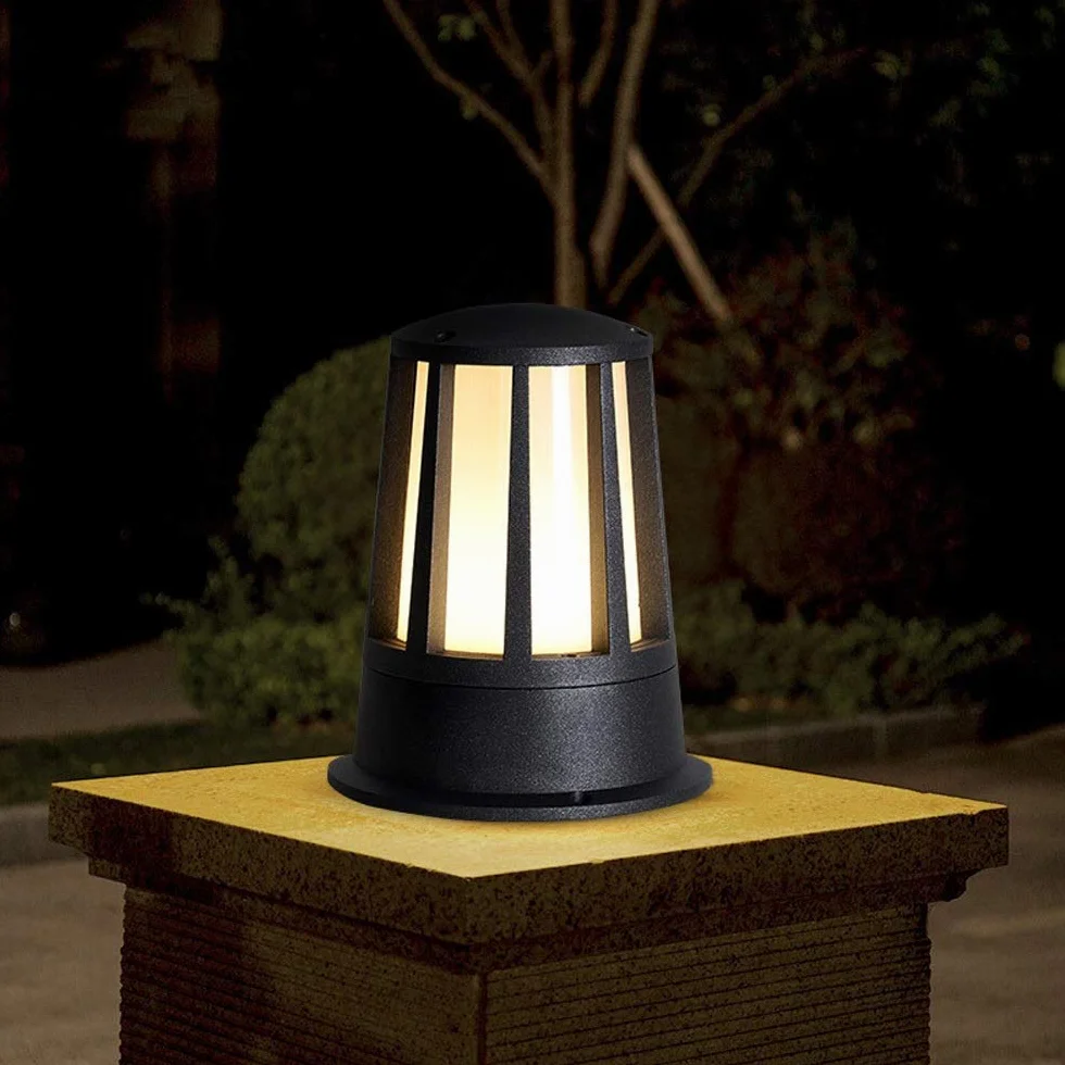 Lampe de pelouse étanche extérieur E27 Noir Pilier Aluminium Verre pour Cour Villa Patio