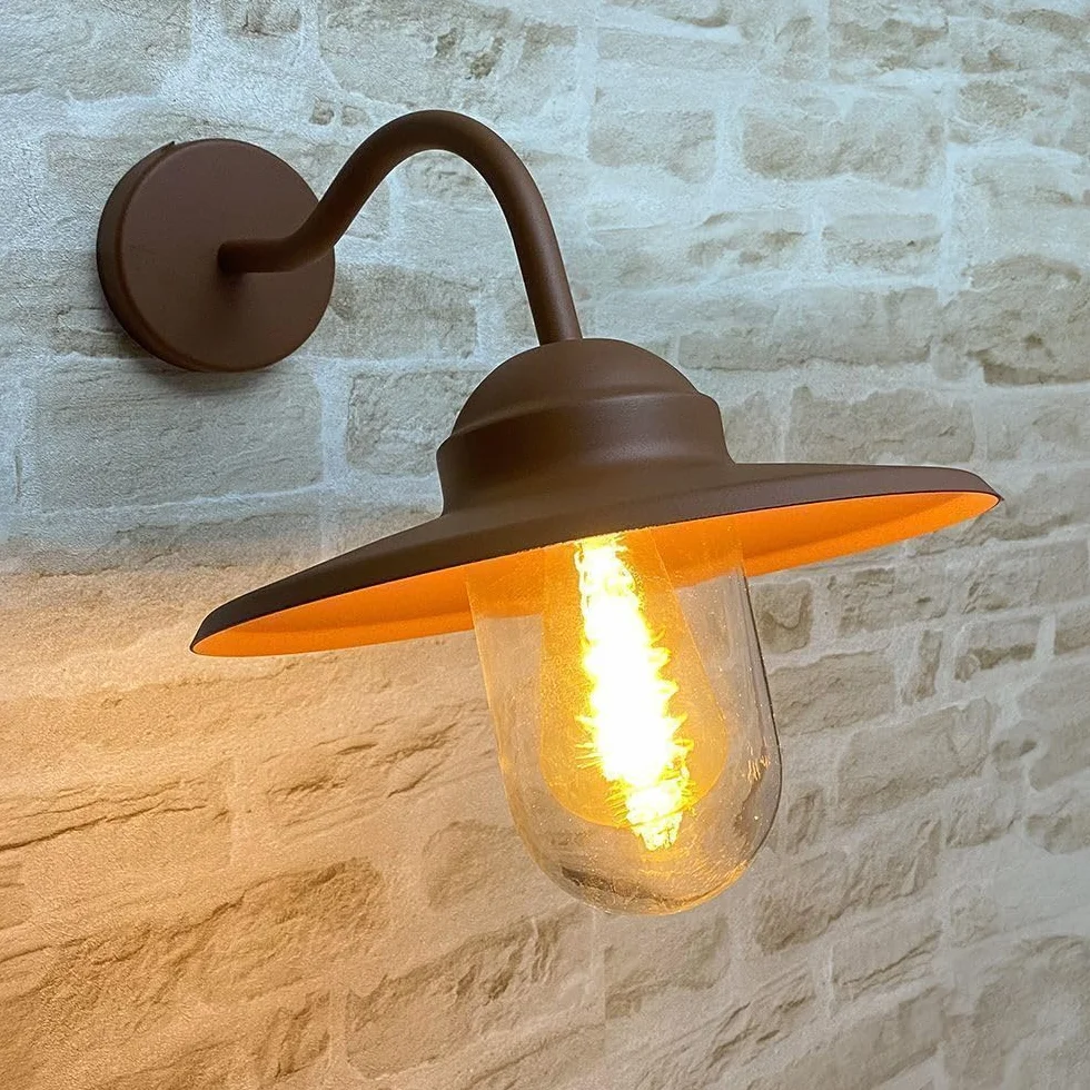 Arum LIGHTING Applique Murale Extérieure COLY, Design Rétro Col de Cygne, Fonte d'Aluminium Brun Antique, Verre, Culot E27, IP44