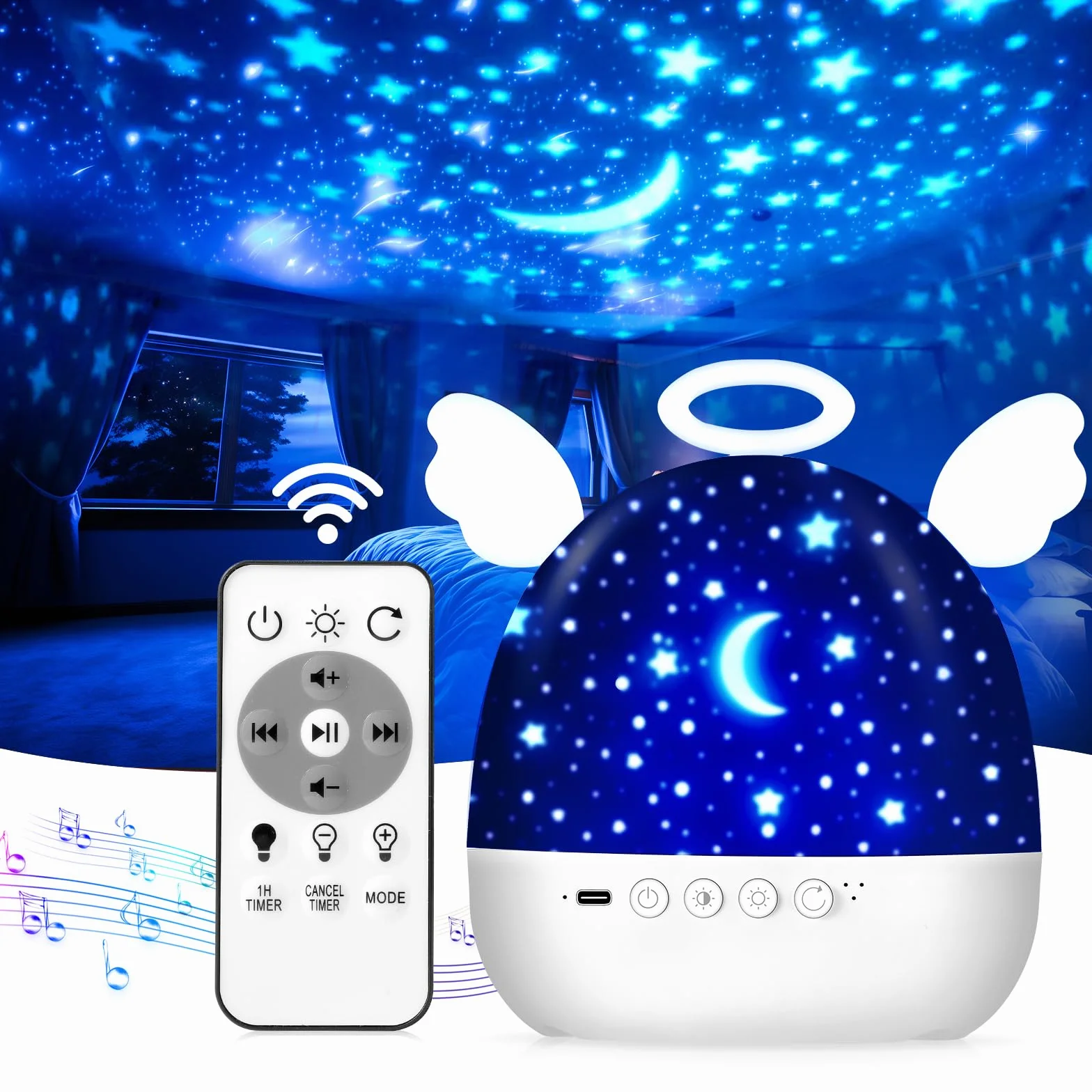 Veilleuse Bébé Projecteur Ciel Étoilé 22 Films 360° Rotation Télécommandé Diboniur