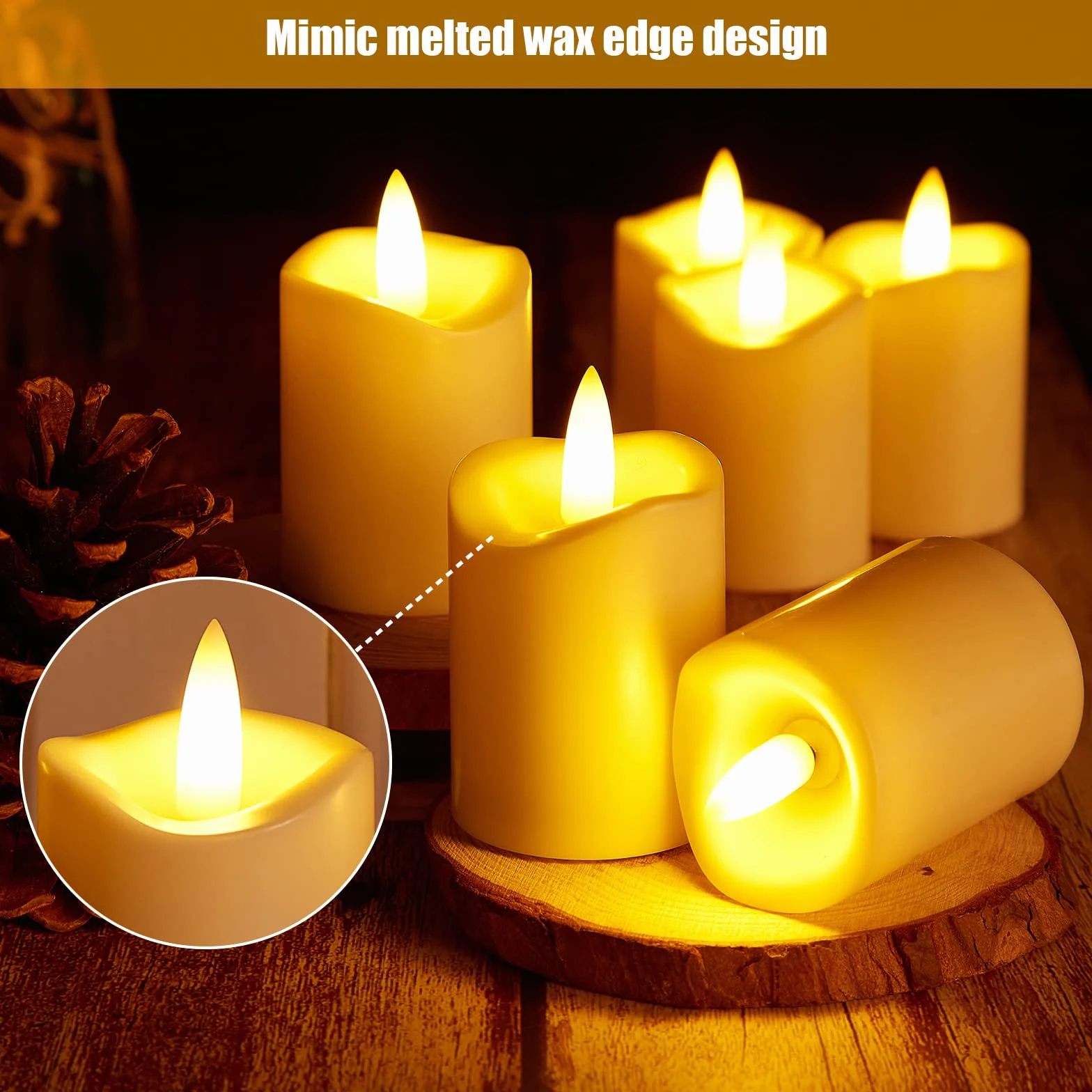 Bougies LED suspendues Lot de 12, sans flamme, ivoire, avec minuteur, effet dégradé (blanc chaud)