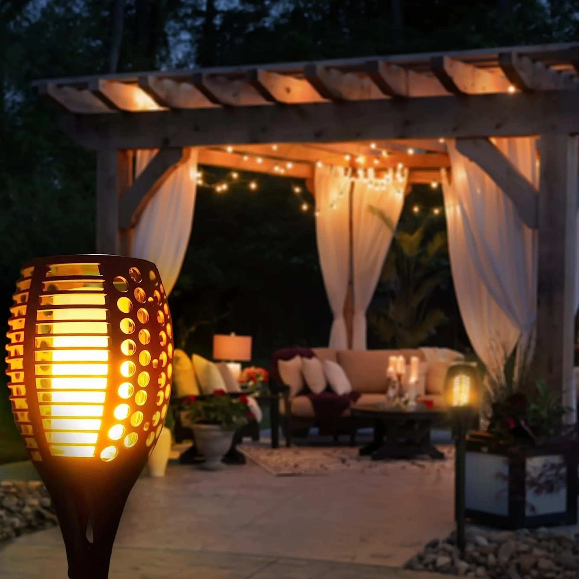 HOMEPROTEK Lampe Torche Solaire Exterieur Jardin Lot de 4 XXL 96 LED Effet Flamme