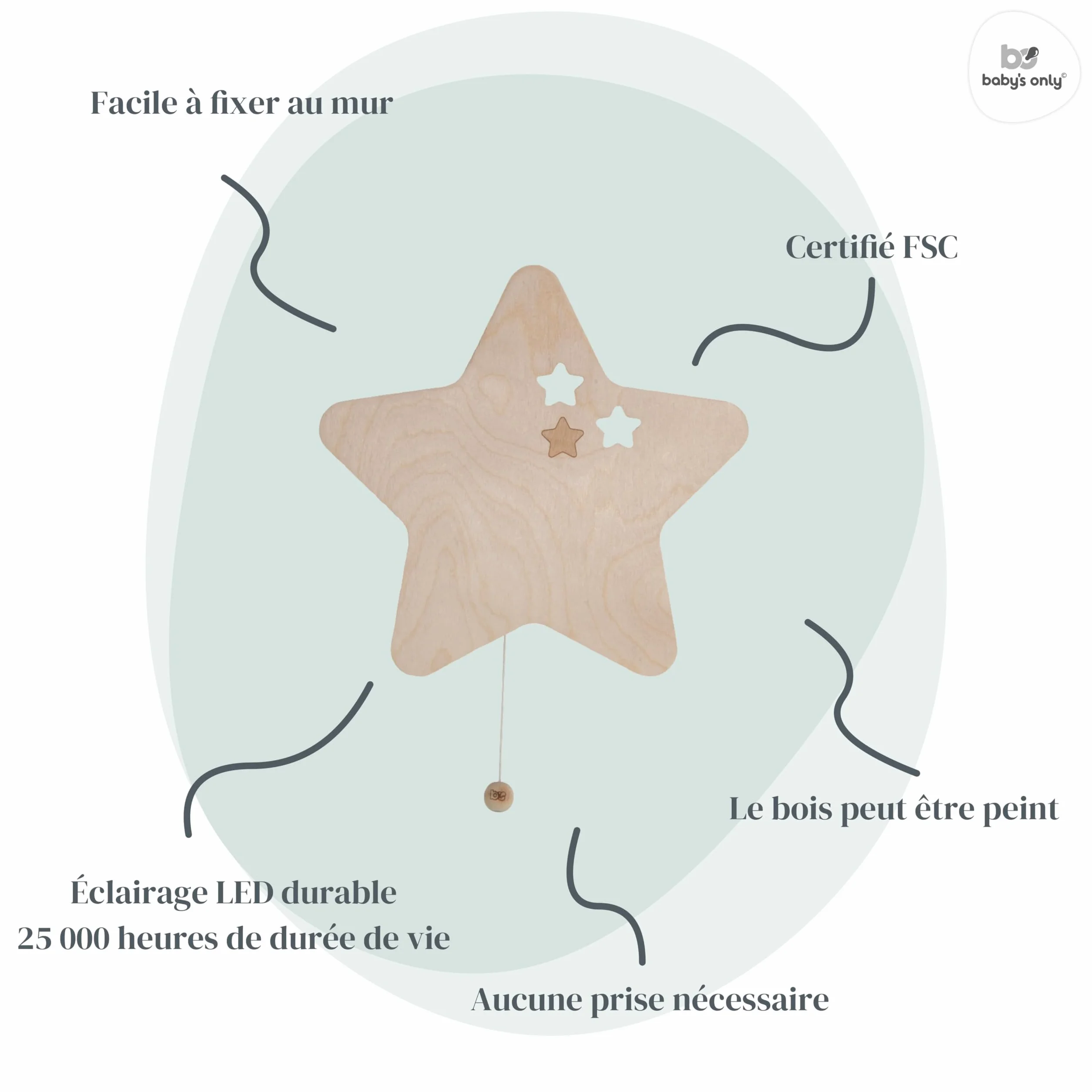 Applique murale étoile Wonder Baby's Only Marron 26x27 cm
