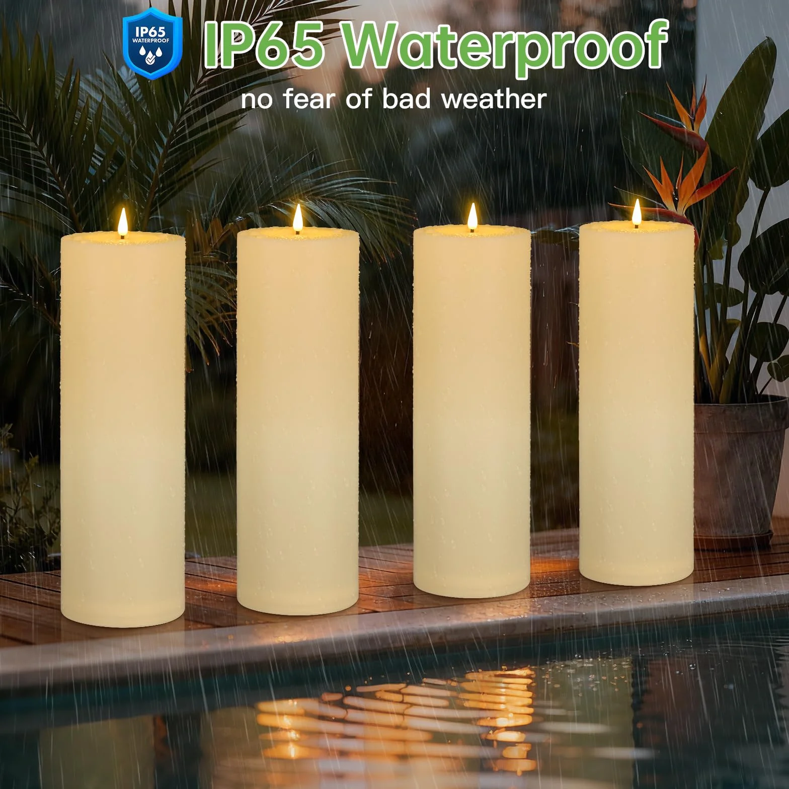 Kimjo Grandes Bougies LED Sans Flamme Extérieur Etanche 10CM x 30CM Blanc Ivoire avec Télécommande Minuterie