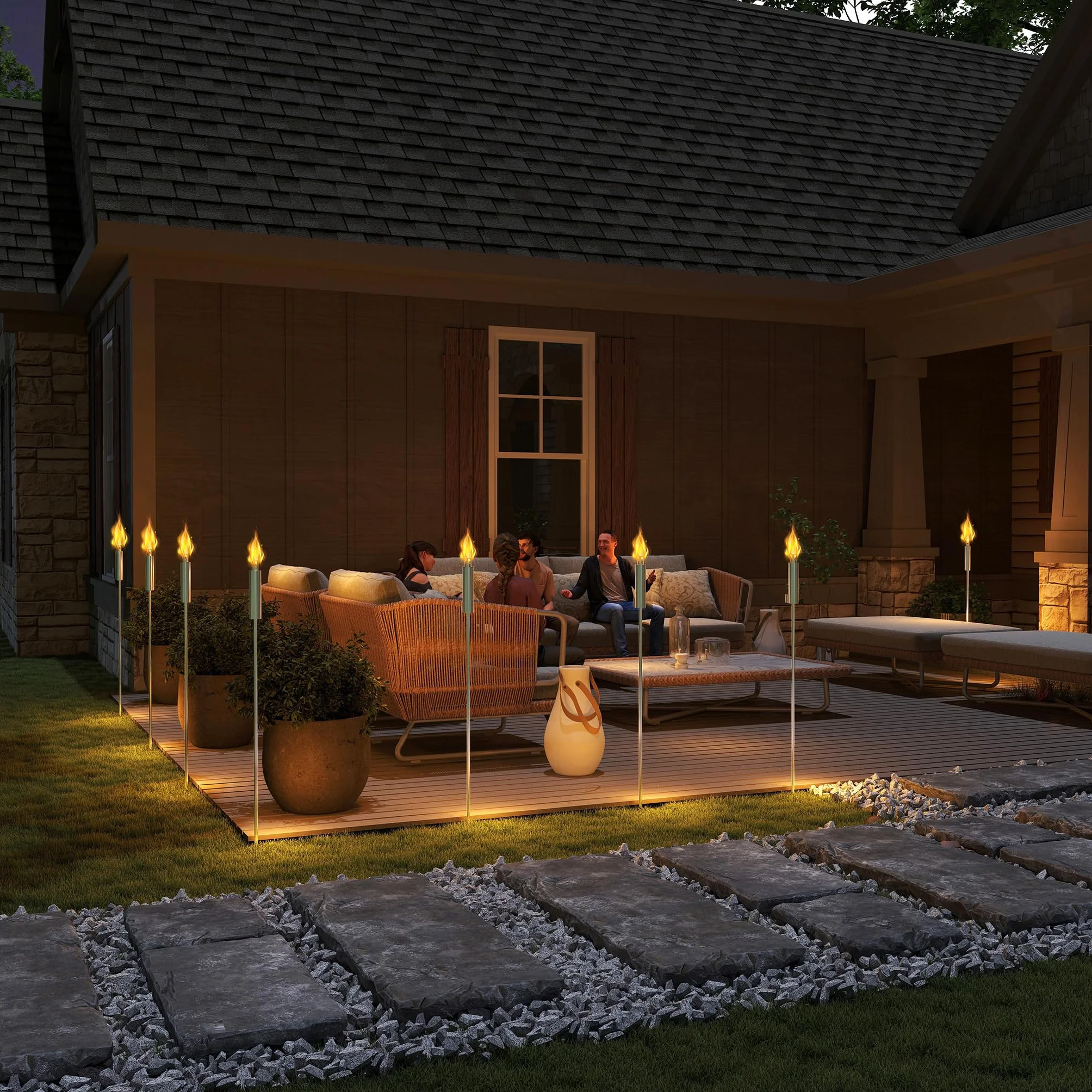 Lot de 6 torches de jardin en acier inoxydable 330 ml 115 cm rechargeable à huile