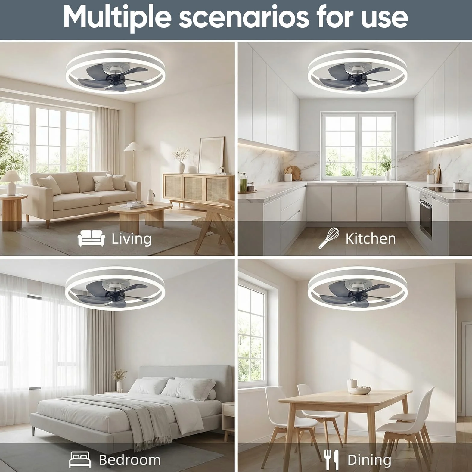 Ventilateur de Plafond Silencieux 50cm avec Lumiere et Telecommande, 6 Vitesses, LED Dimmable, 3 Températures de Couleur