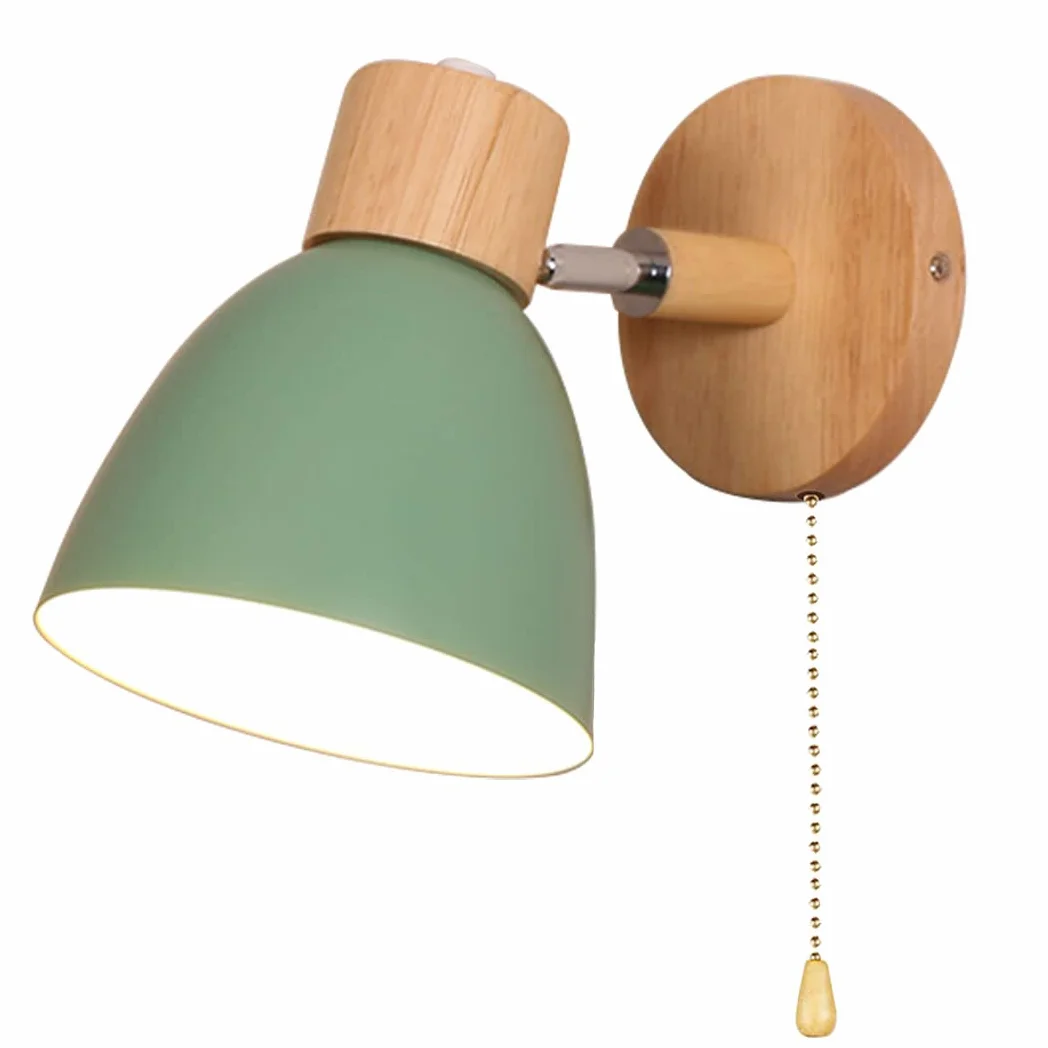 Applique murale Macaron E27 Base en bois massif avec interrupteur marche/arrêt, Lampe d'éclairage pour salon Allée Chambre d'enfant (Green)