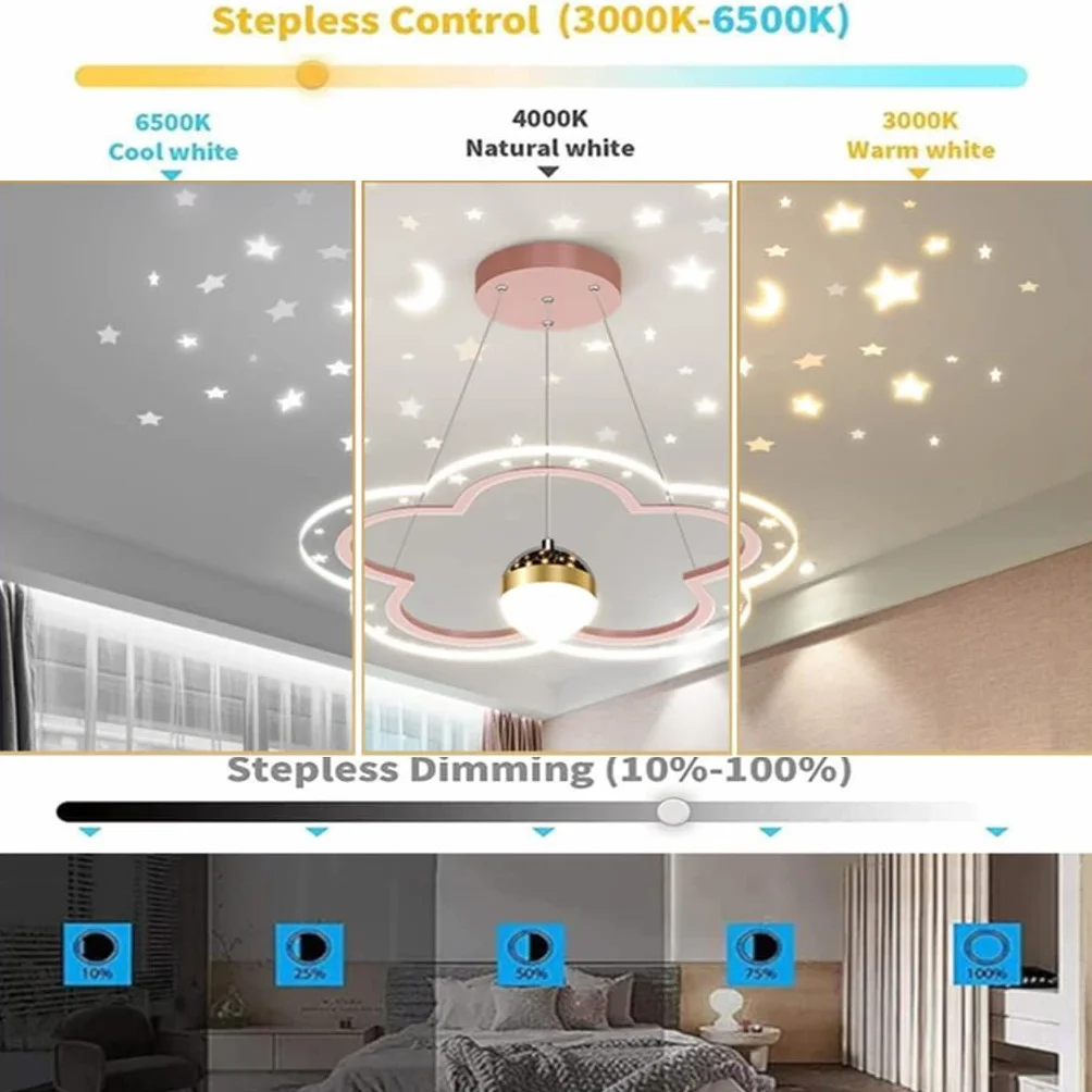 Lustre LED Ciel Étoilé Fleur Design Dimmable Rose 40cm Chambre Enfant