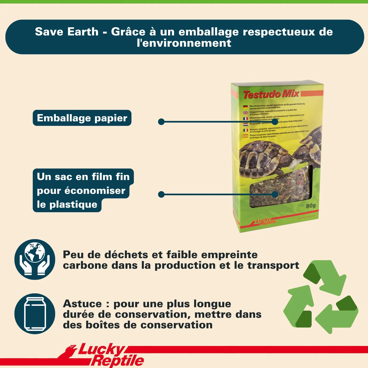 Lucky Reptile Testudo Mix 80g Nourriture pour Tortues terrestres avec Fleurs séchées & Herbes