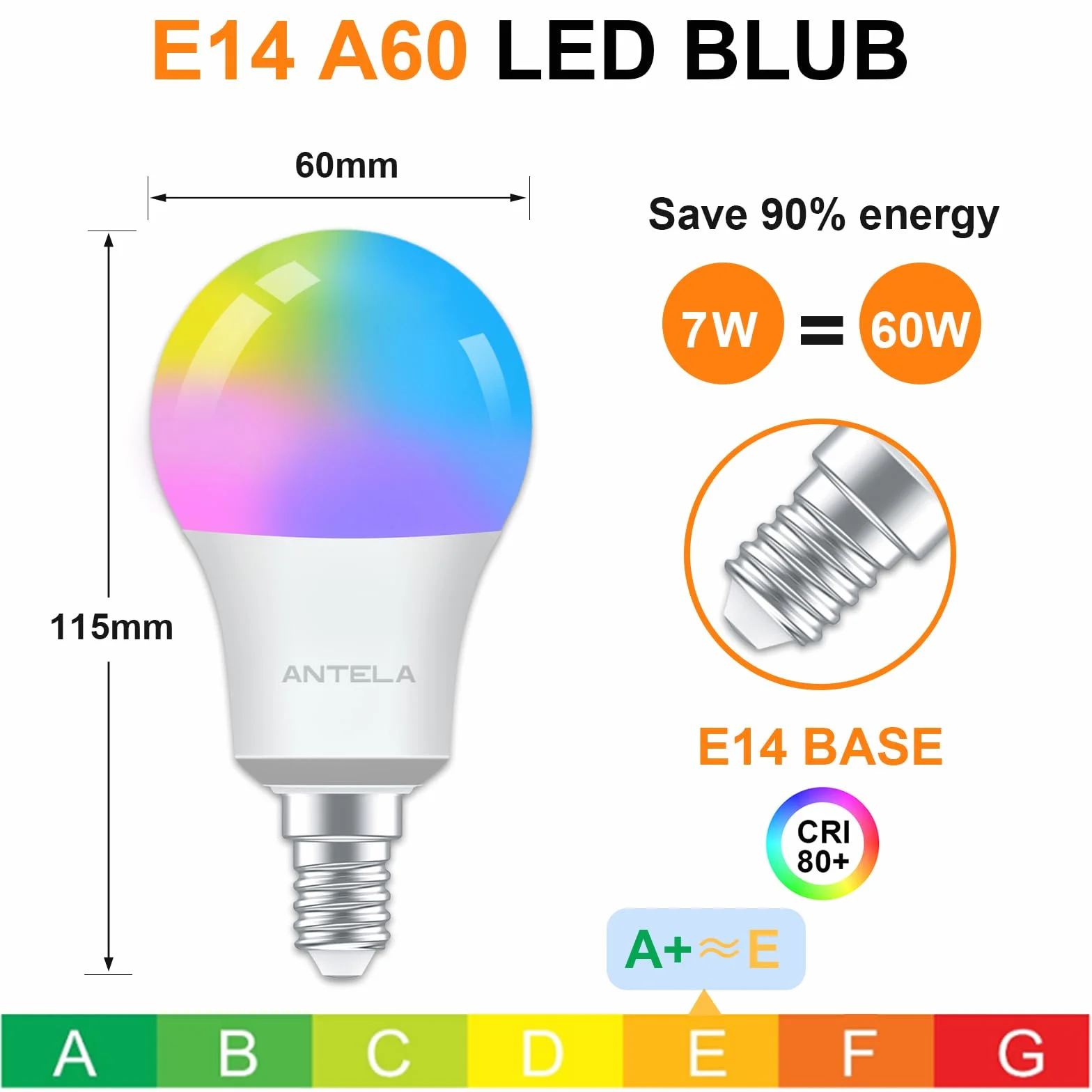 ANTELA Ampoule Connectée WiFi E14 A60 LED Intelligente RGB+CCT 2700K-6500K Compatible Alexa Google Home 2 PCS